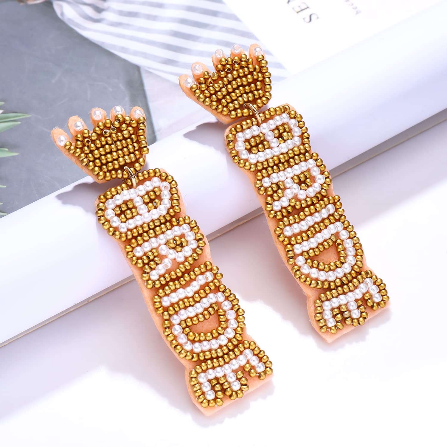 Handmade Beaded Bridal Earrings for Women - Crown Letter BRIDE Drop Dangle Earrings | Wedding, Engagement & Bachelorette Party Gifts | Perfect for Bridal Showers, Rehearsal Dinners & Special Occasions