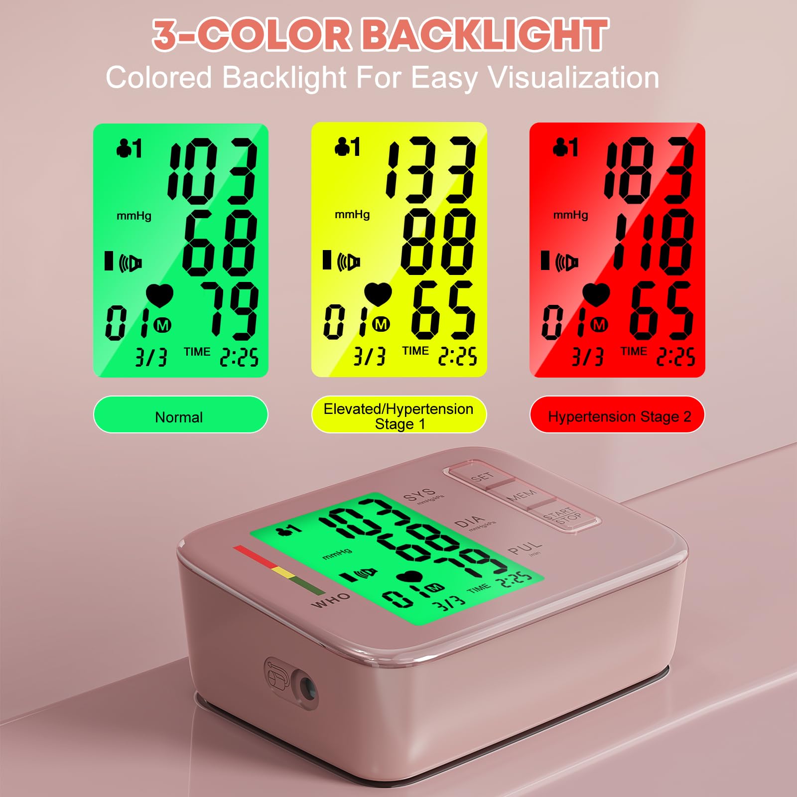 Automatic Blood Pressure Monitor for Home Use - Upper Arm BP Cuff Machine with Adjustable 8.7”-16.5” Cuff, 180 Memory Storage, Digital Display (Pink & Blue Options) - Perfect for Daily Health Tracking & Doctor Visits