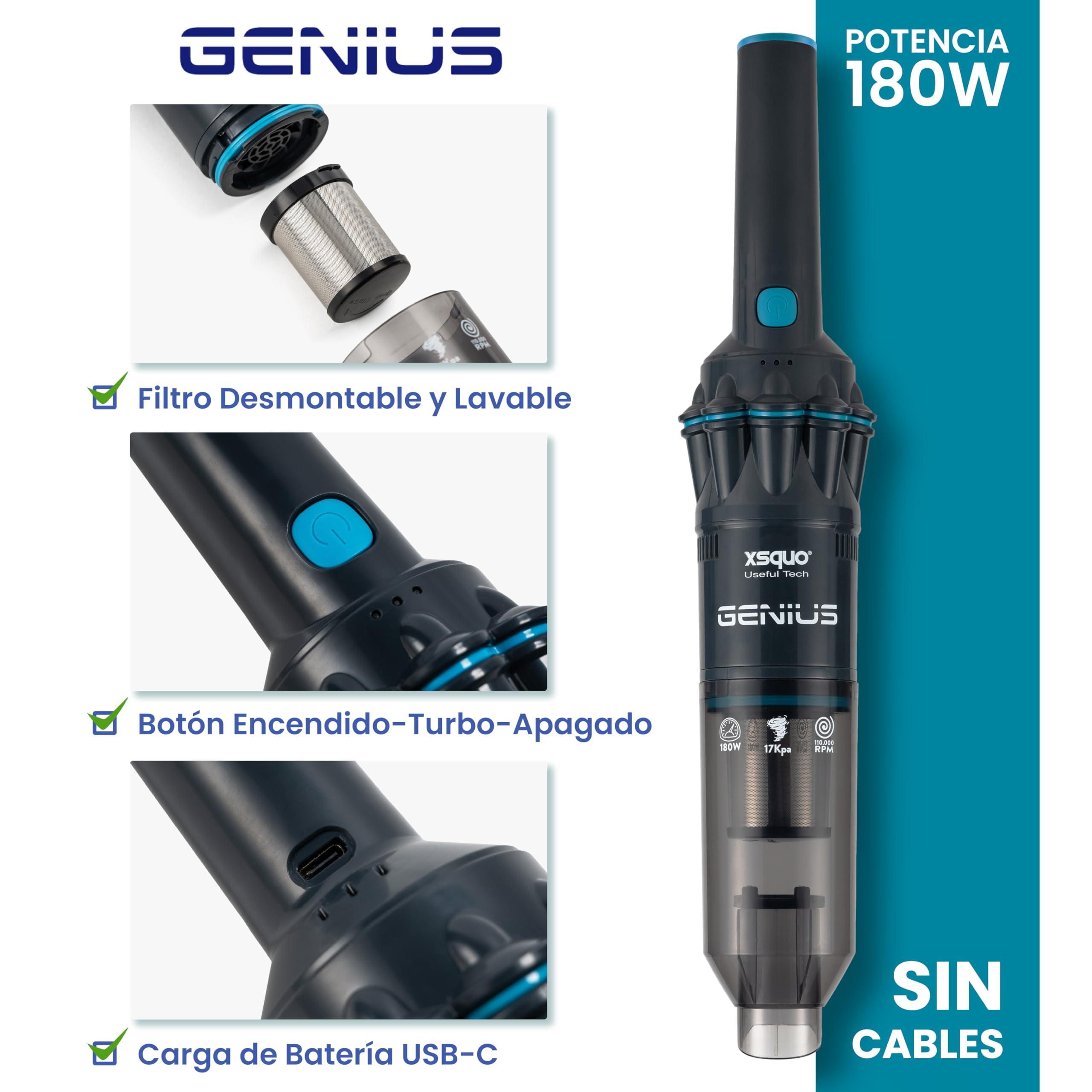 XSQUO Cordless Vacuum Cleaner - Powerful Handheld Tech for Home & Car Cleaning
