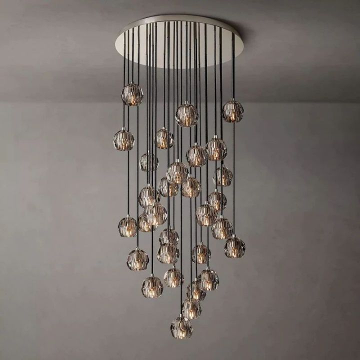 Crystal Ball Smoke Glass Round Cluster Chandelier 30