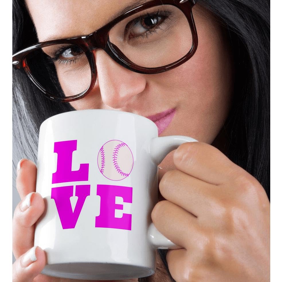 3dRose 11oz Funny Softball Coffee Mug - Pink & White Sport Quotes Design - Perfect Gift for Softball Lovers & Coffee Enthusiasts - Ideal for Home, Office, or Team Gifts