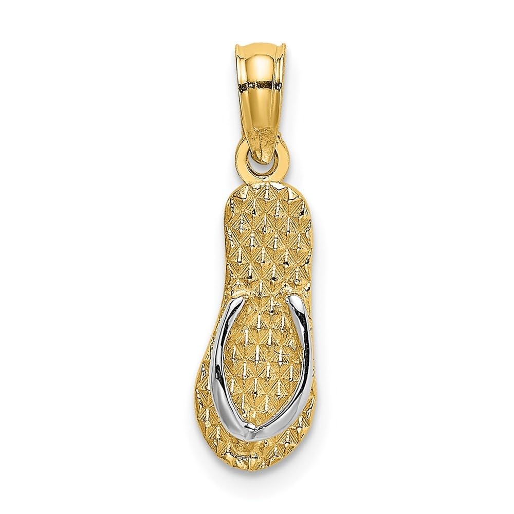 14K Gold Rhodium Plated Flip Flop Charm - Hawaiian Sandal Jewelry Pendant (18.15mm x 5.3mm) for Necklace, Bracelet & DIY Jewelry Making - Perfect for Summer, Beach & Vacation Accessories