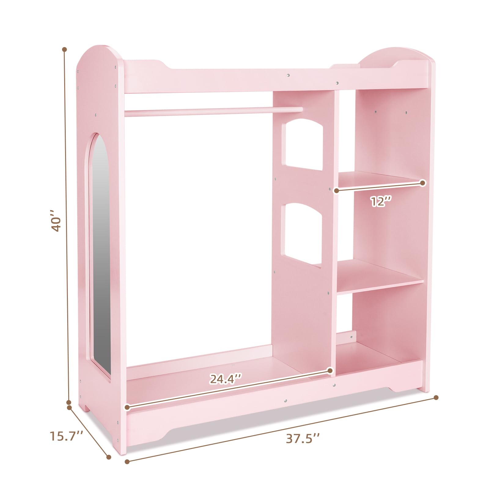 Kids Clothes Rack with Mirror & Armoire - Adjustable Height Children's Wardrobe with Anti-Tip Safety Feature - Toddler Closet Organizer for Bedroom & Nursery - Perfect for Teaching Kids Independence & Clothing Organization