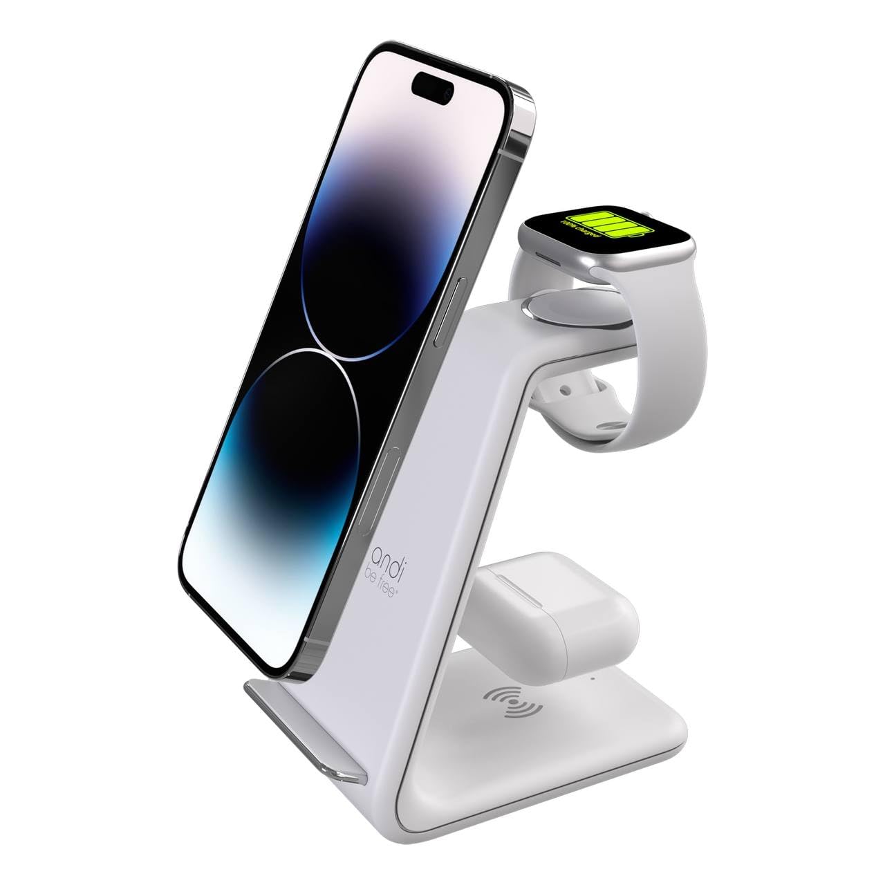 3-in-1 Wireless Charging Station for iPhone 14/13/12 & Apple Watch & AirPods - MFi Certified 18W Fast Qi Charger Pad - No MagSafe Needed - Perfect for Bedside, Office & Travel Charging