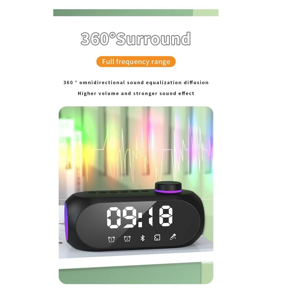 Portable Mini FM Radio Bluetooth Speaker with Hifi Sound, RGB Light, Dual Alarm Clock, Hands-Free Calling - Perfect for Home, Office, and Outdoor Use