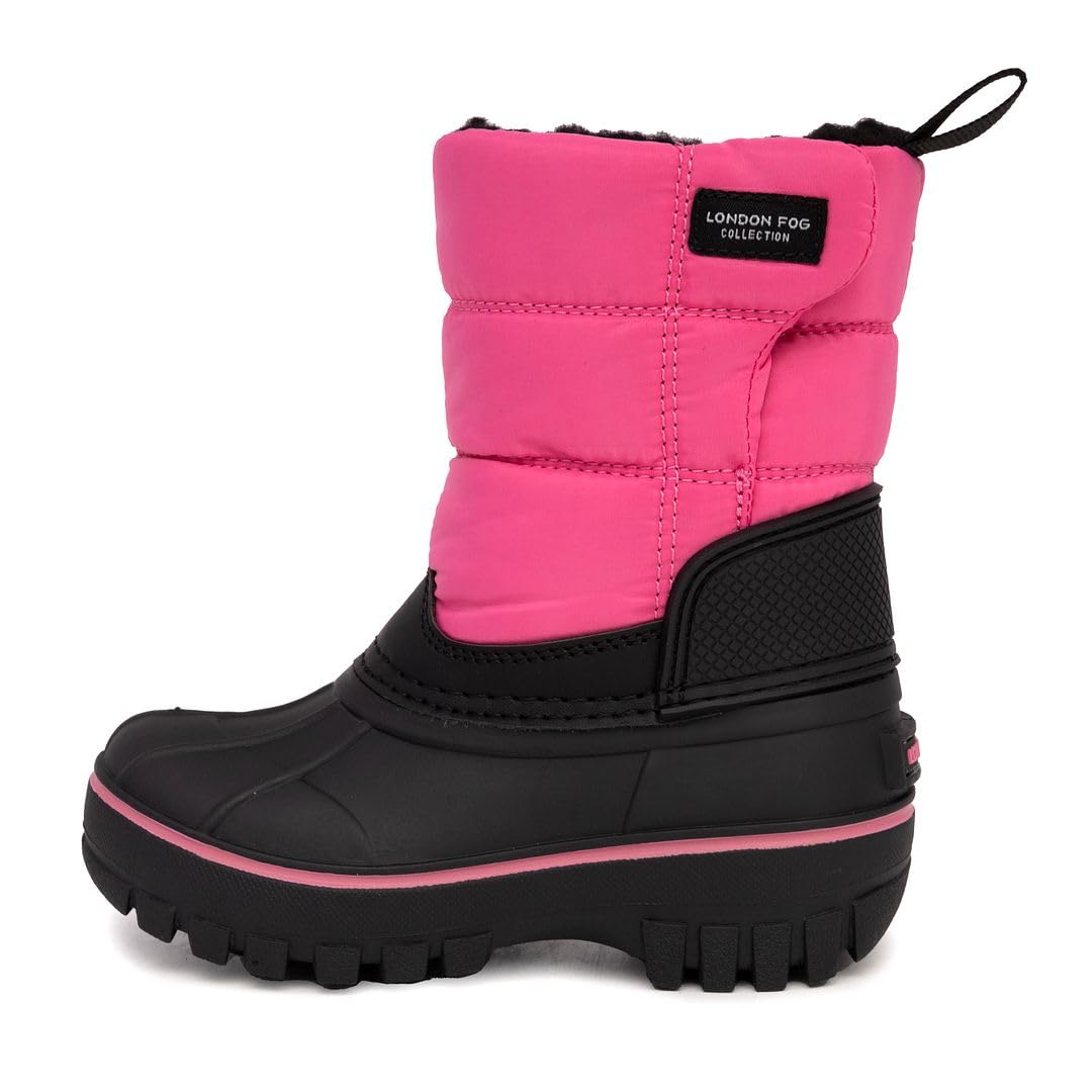 LONDON FOG Jett Waterproof Unisex Kids Snow Boots - Insulated Fleece Lined Winter Boots for Toddlers to Big Kids (Size 5-6) - Black, Navy Blue, Grey - Perfect for Snow Play, School & Outdoor Winter Activities