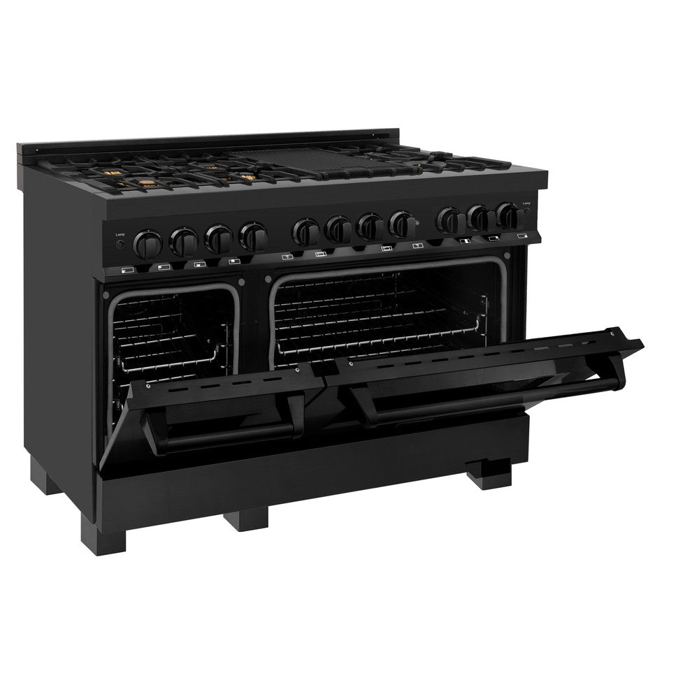 ZLINE 48-Inch 6.0 cu. ft. Dual Fuel Range with Gas Cooktop & 2 Electric Ovens - Black Stainless Steel with Brass Burners (RAB BR 48) | Professional Kitchen Appliance for Home Chefs & Cooking Enthusiasts