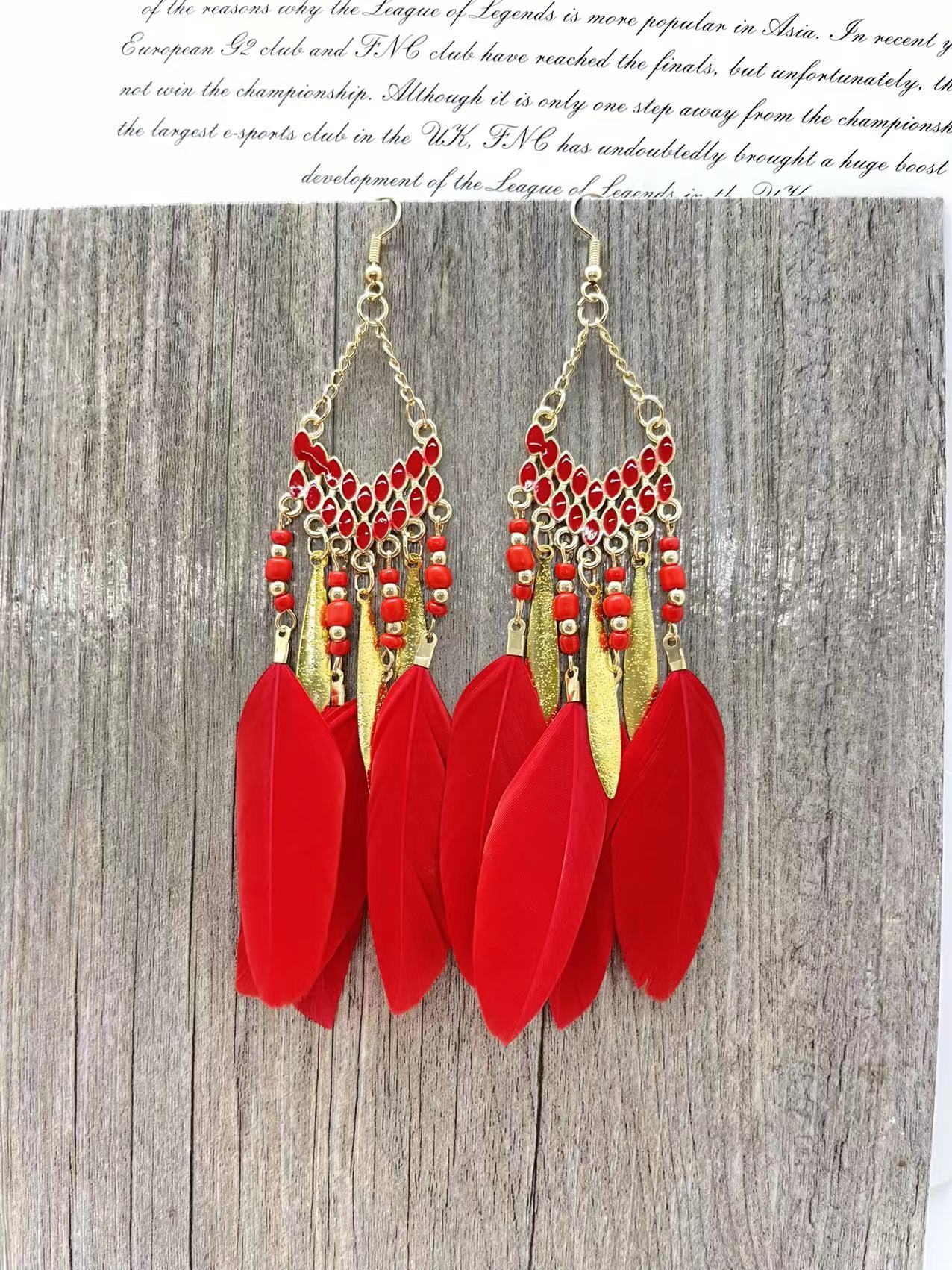 Vintage Bohemian Feather Earrings with Chain Tassel - Handmade Boho Jewelry for Women, Perfect for Festivals, Parties, and Casual Wear