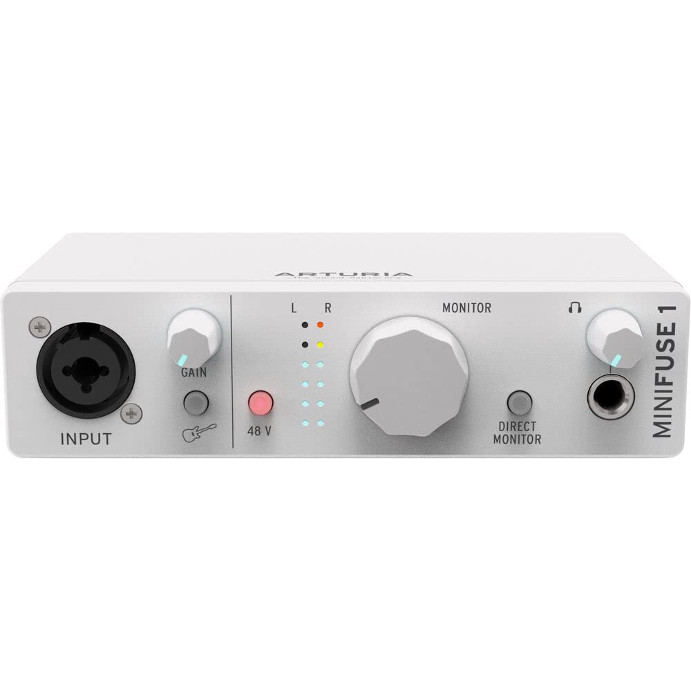 Arturia MiniFuse 1 USB-C Audio Interface Bundle - White | Includes Studio Monitor Headphones & XLR Cable | Perfect for Home Recording, Podcasting & Music Production