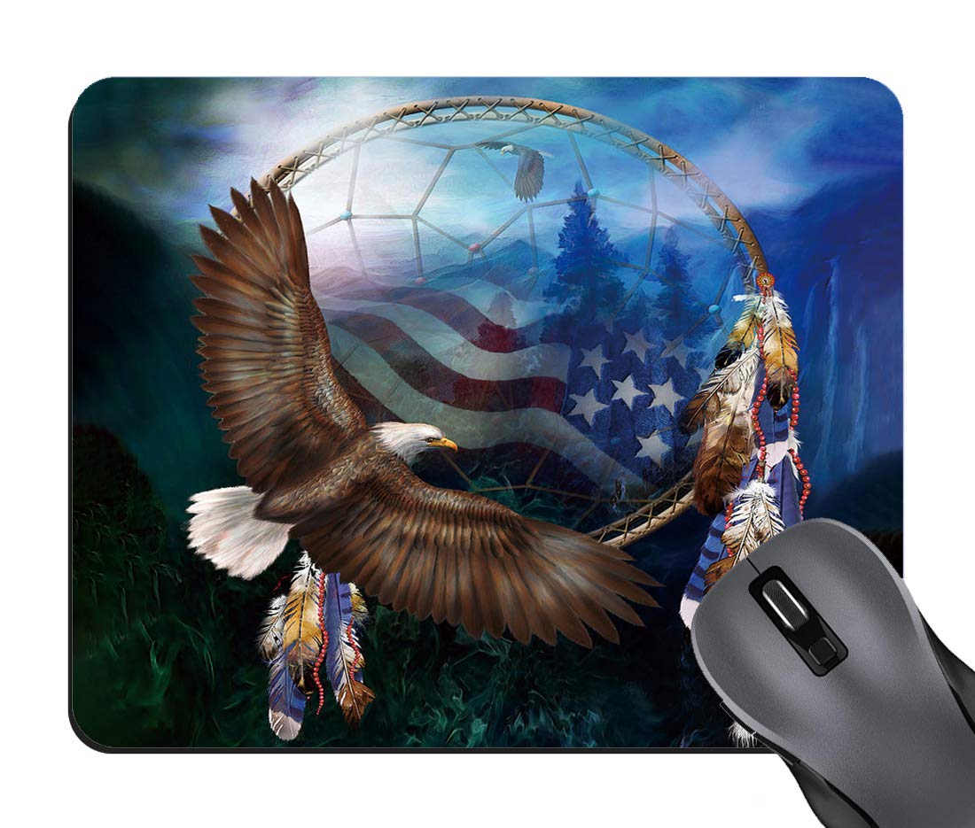 BWOOLL Gaming Mouse Pad with Dream Catcher Bald Eagle Design - Non-Slip Rubber Base for Laptop & Computer - Cute Desk Accessory for Gamers & Office Use