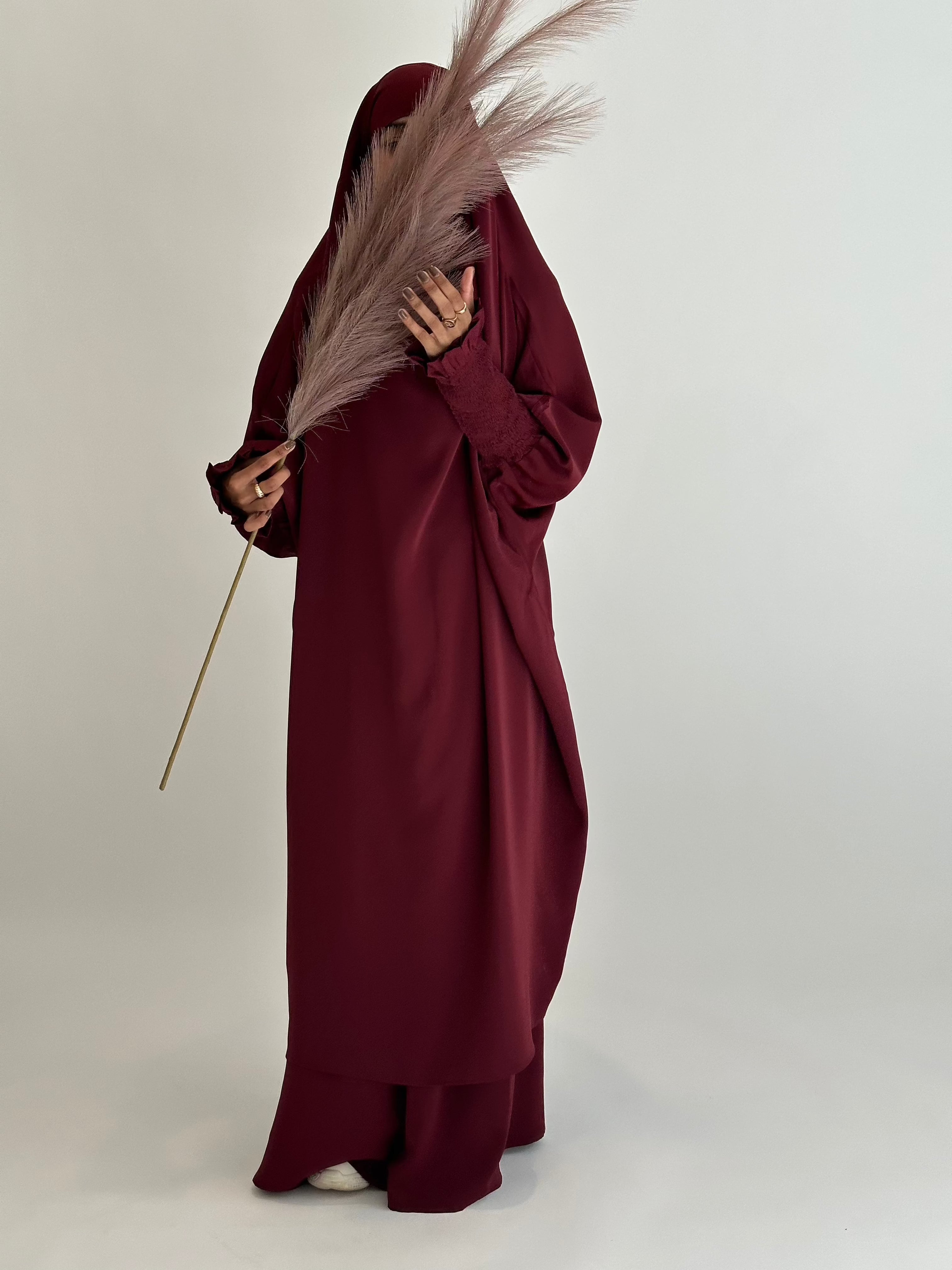 Medina 2-Piece Jilbab Set - Wine Red Color | Modest Islamic Prayer Dress for Women | Perfect for Daily Wear, Mosque Visits & Special Occasions
