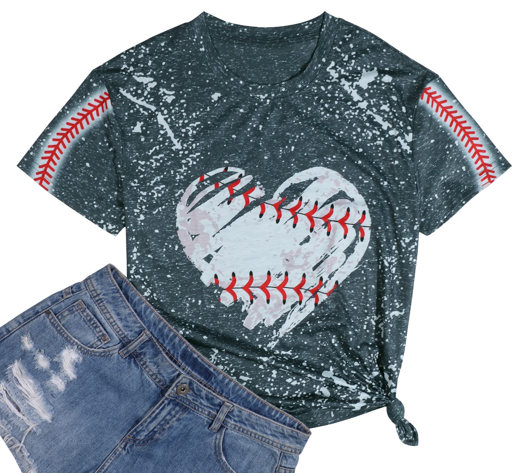 Women's Baseball Heart Graphic Tee - Short Sleeve Baseball Shirt for Game Day & Casual Wear | Soft Cotton Baseball-Themed T-Shirt for Fans & Players