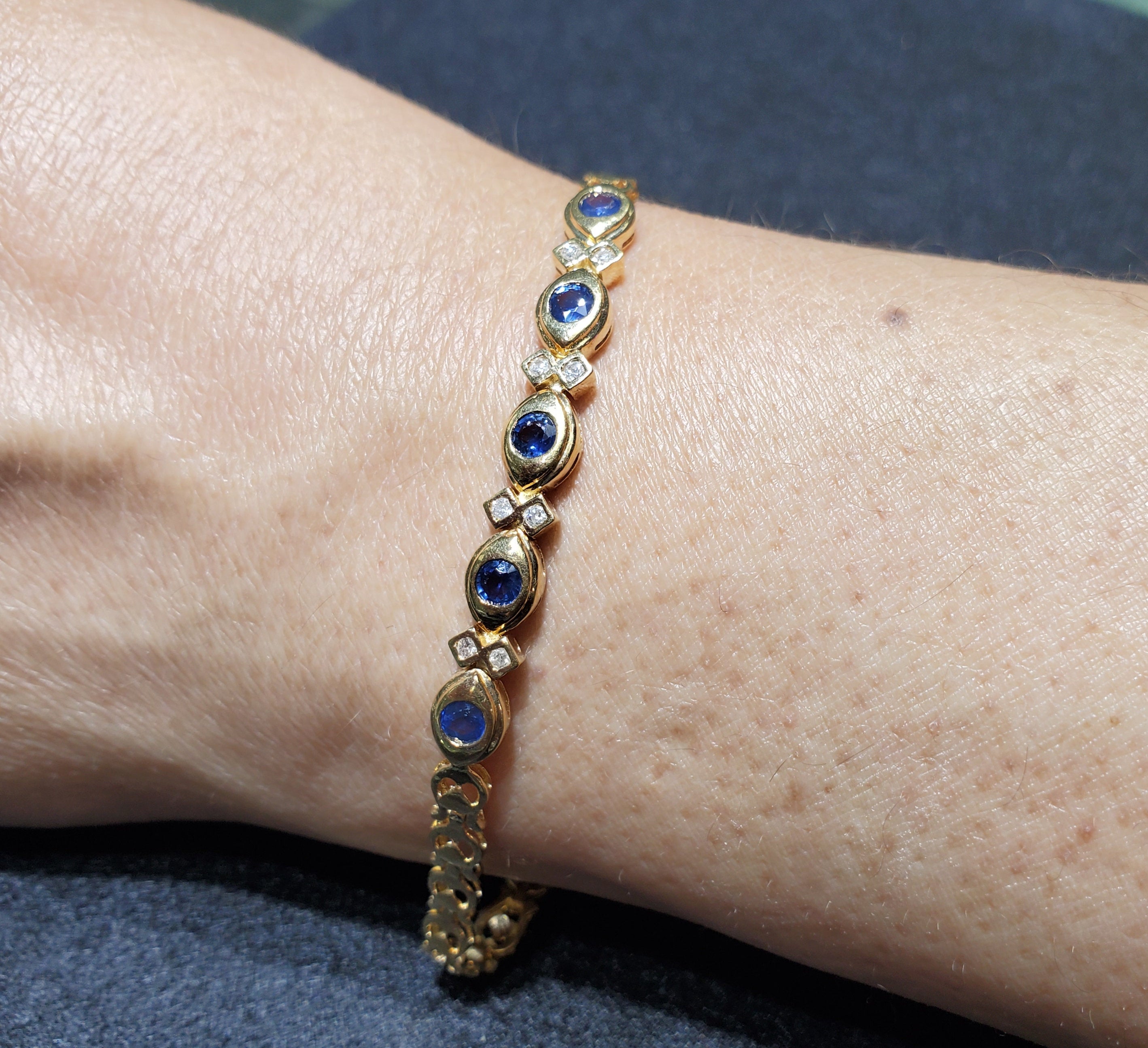 14K Yellow Gold Sapphire Diamond Tennis Bracelet - 0.75cttw Elegant Jewelry for Women, Perfect for Weddings, Anniversaries & Special Occasions
