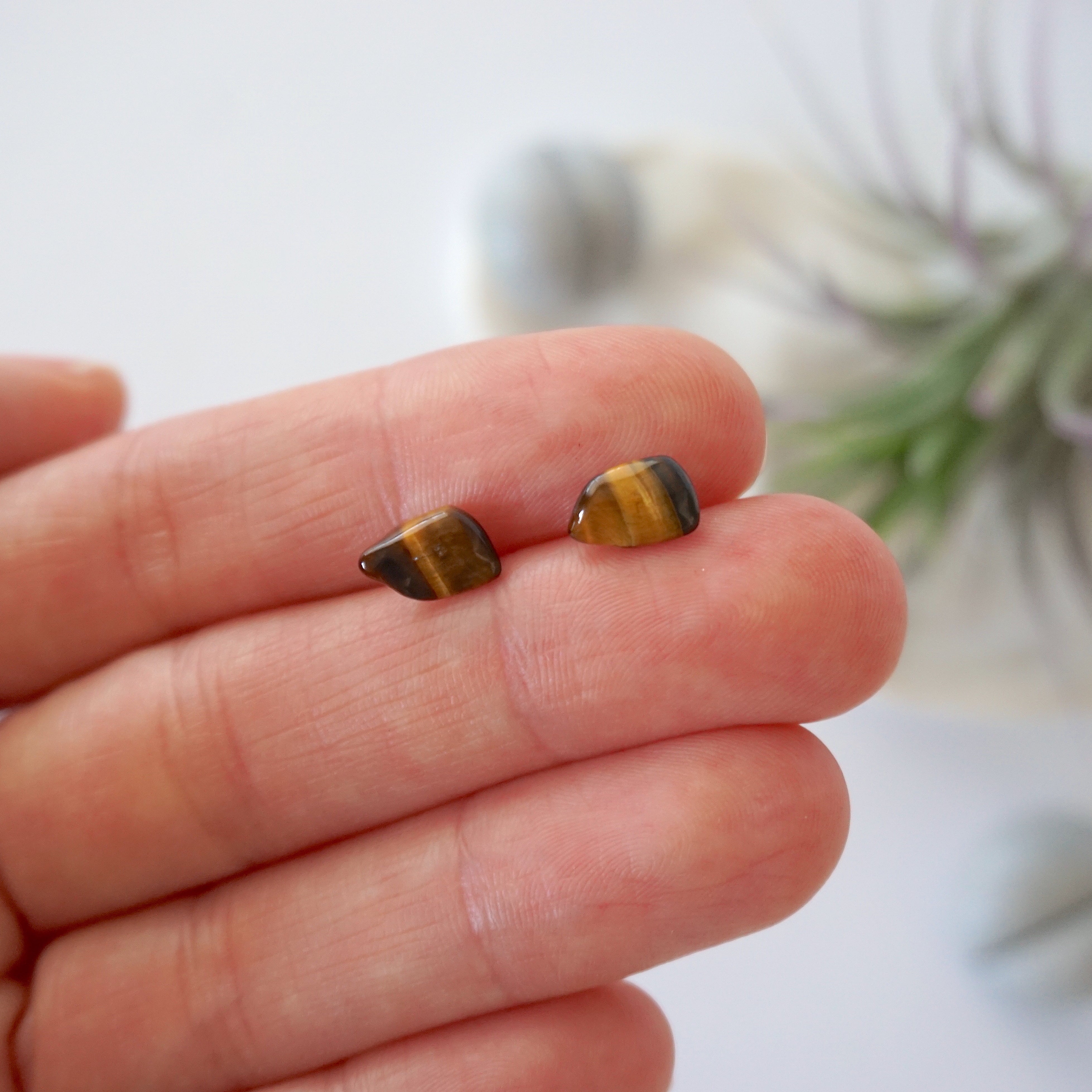 Tiger's Eye Stud Earrings - Natural Stone Post Earrings for Women | Perfect for Everyday Wear, Office & Special Occasions