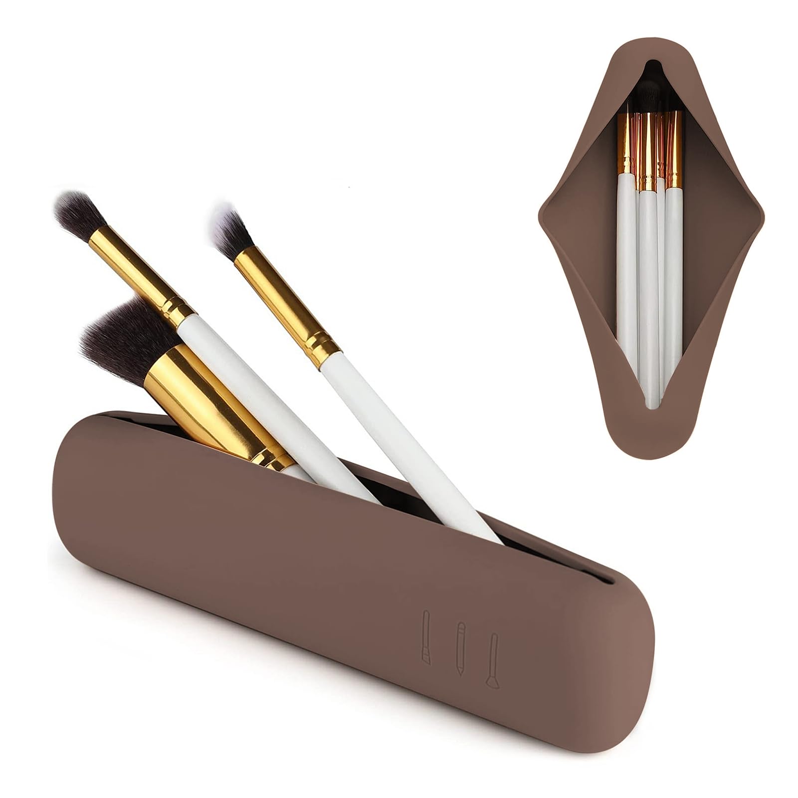 Travel Makeup Brush Holder - Silicone Waterproof Makeup Brush Bag for All Brushes | Soft & Durable Travel-Size Toiletries Organizer (Khaki) | Perfect for Vacation, Gym & On-the-Go Beauty
