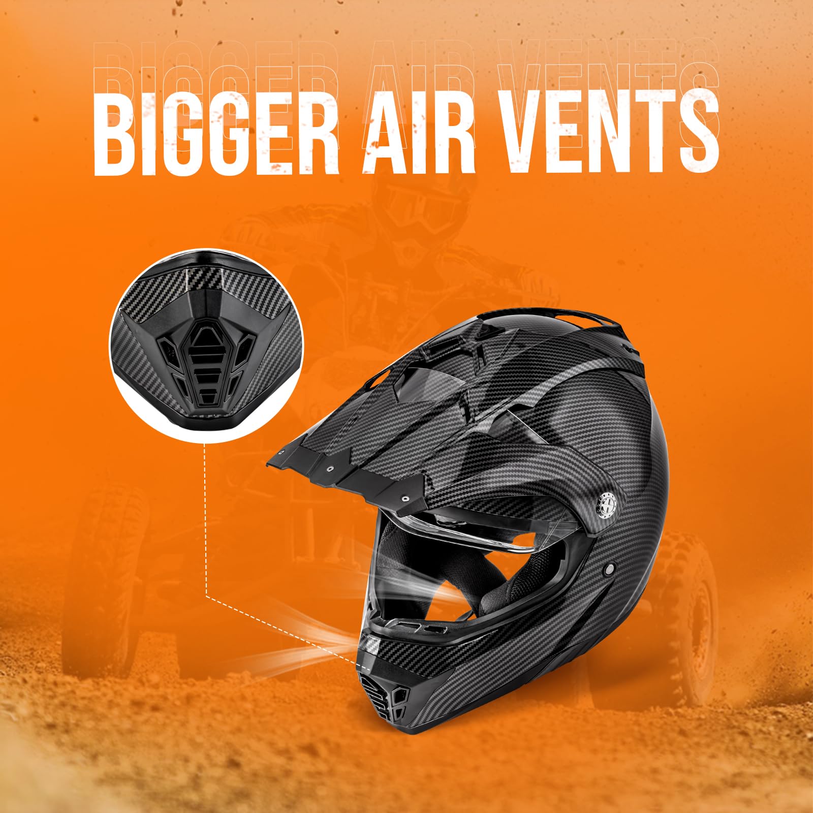Dual Sport Motorcycle Helmet - Full Face Off-Road ATV Motocross Helmet with Dual Visor, Mask & Gloves - Carbon Fiber Black (Size M) for Men & Women - Perfect for Dirt Biking, Trail Riding & Adventure Sports
