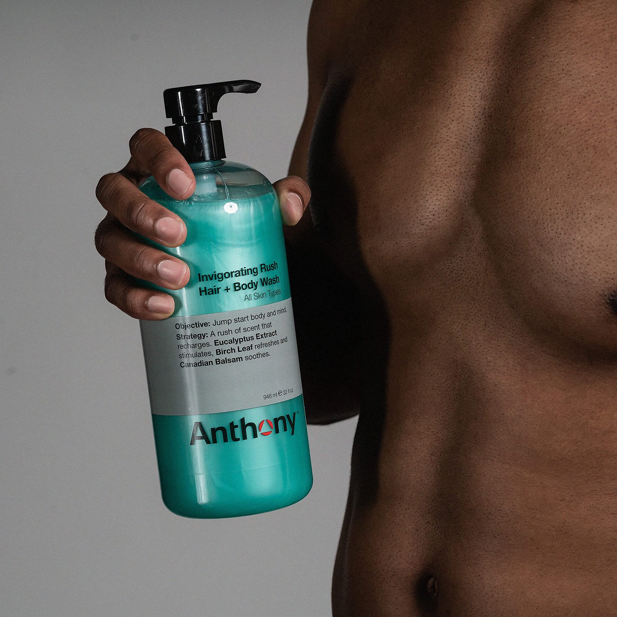 Anthony Invigorating Rush Hair & Body Wash with Blue Sea Kelp - 32 Fl Oz Hydrating Shower Gel for Men & Women - Refreshing Body Scrub for Dry Skin - Perfect for Gym, Post-Workout & Daily Shower Routine