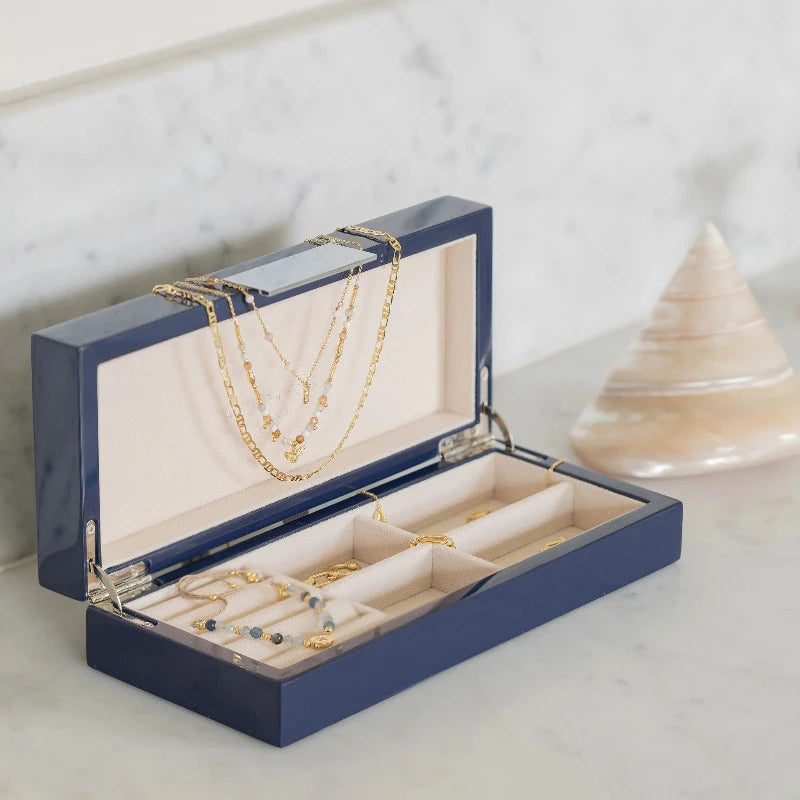 Navy & Silver Lacquer Box - Elegant Decorative Storage Box for Jewelry, Keepsakes & Home Decor | Perfect for Gift Giving, Wedding Favors & Display Organizing