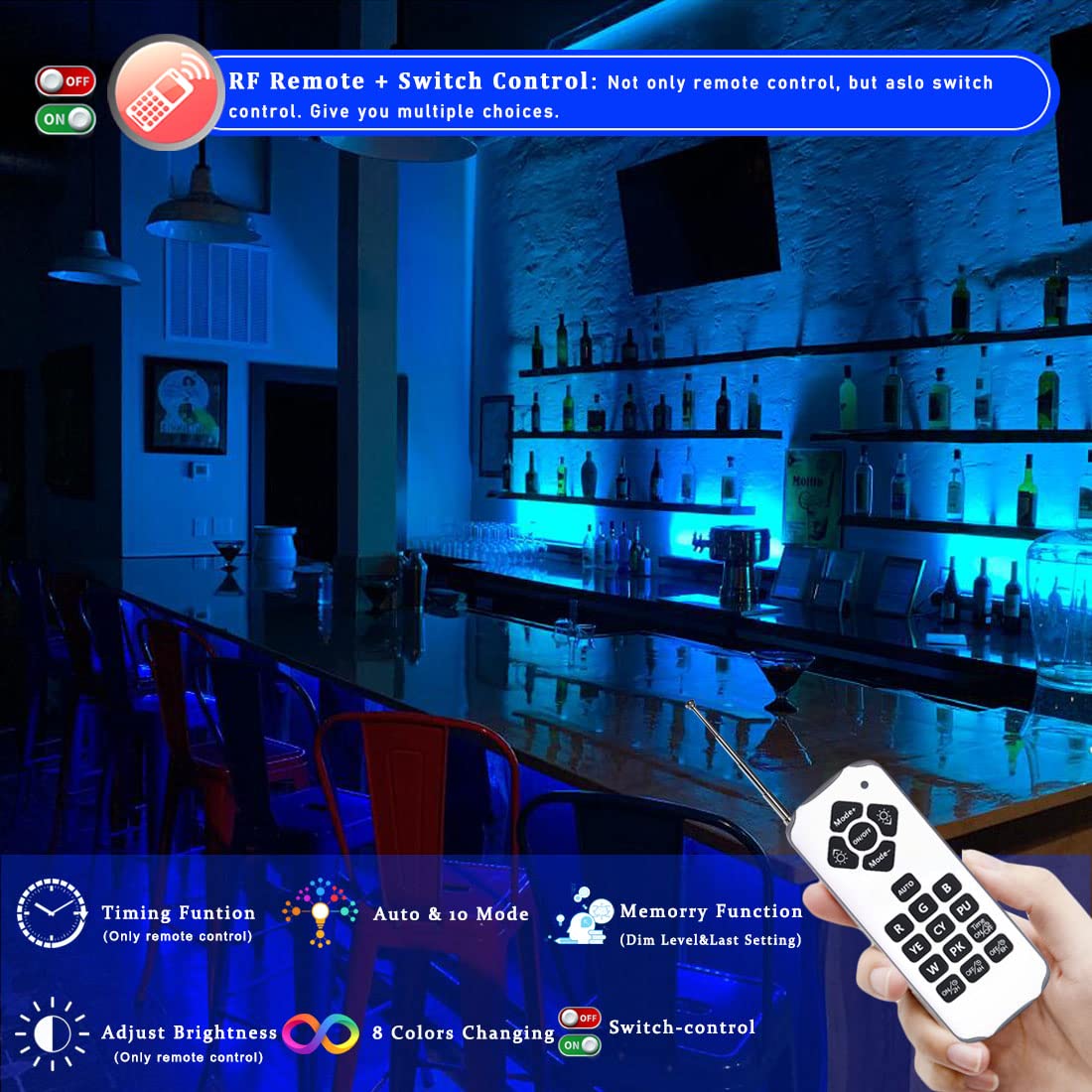Upgraded 3.2ft/40 Linkable 108W RGBW Wall Washer LED Lights with RF Remote & Switch Control - 120V, Dimmable, 10x60° Beam Angle, 11 Lighting Modes & Timer Function - Perfect for Home Theater, Stage Lighting, and Architectural Accent Lighting