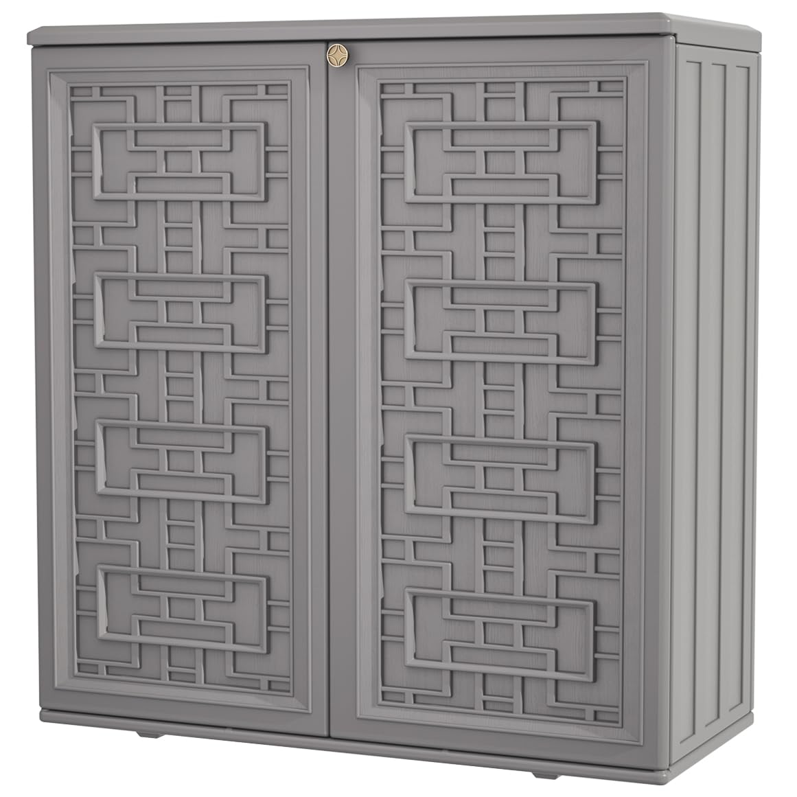 KINYING 60 Gallon Outdoor Storage Cabinet - Waterproof Resin Deck Box for Patio Furniture Cushions, Garden Tools, Pool Accessories & Kids Toys (Grey with Shelf) - Perfect for Backyard, Poolside & Garage Organization
