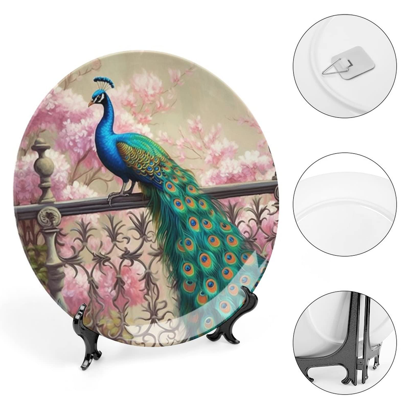 Elegant Peacock Bone China Decorative Plate with Stand - Handcrafted Ceramic Wall Art for Home, Office & Club Decor | Perfect for Dining Room Display, Wedding Gift & Luxury Interior Design