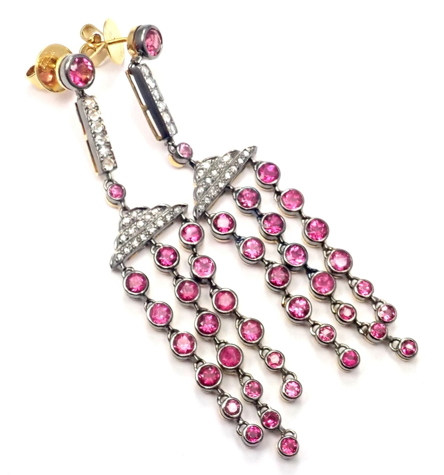 Authentic Laura Munder 18k Yellow Gold Diamond & Pink Sapphire Earrings for Women | Luxury Gift for Anniversary, Wedding & Special Occasions