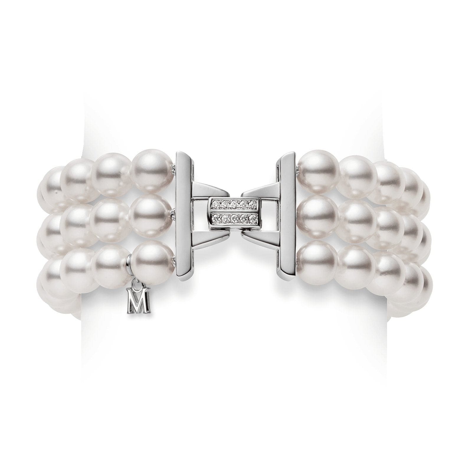 Luxury Akoya Cultured Pearl & Diamond Triple Strand Bracelet for Women - Elegant Jewelry Gift for Weddings, Anniversaries & Special Occasions
