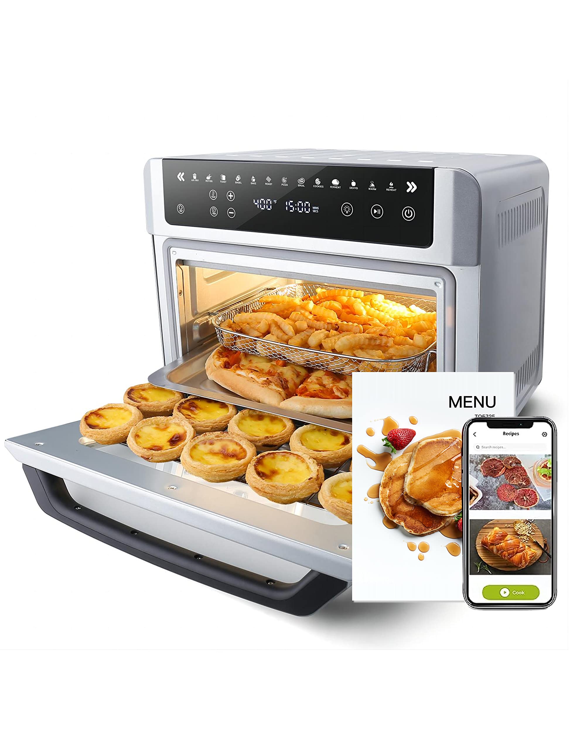 Gevi 12-in-1 Air Fryer Toaster Oven Combo with Digital LED Display - Large Capacity Convection Countertop Oven with Rotisserie & Dehydrator - Perfect for Baking, Roasting, Air Frying - Includes Free Online Recipes for Home Cooking & Meal Prep