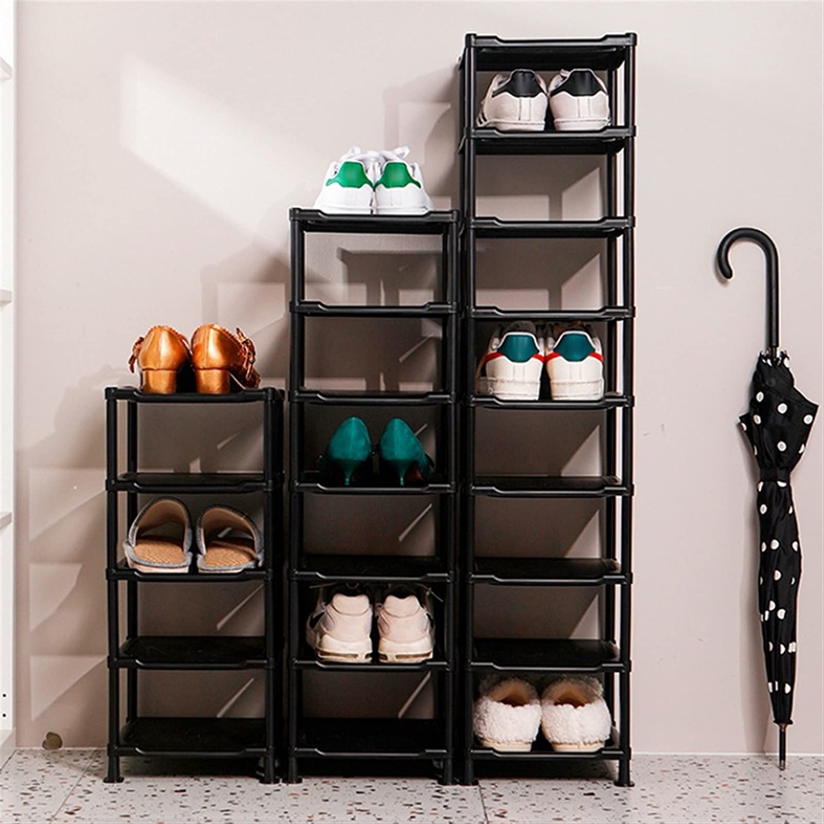 Stackable 5-Layer Shoe Cabinet - DIY Assembled Space-Saving Shoe Organizer Shelf for Home, Dorm & Closet Storage - Dustproof Shoe Rack (Black) | Perfect for Small Spaces & Entryway Organization