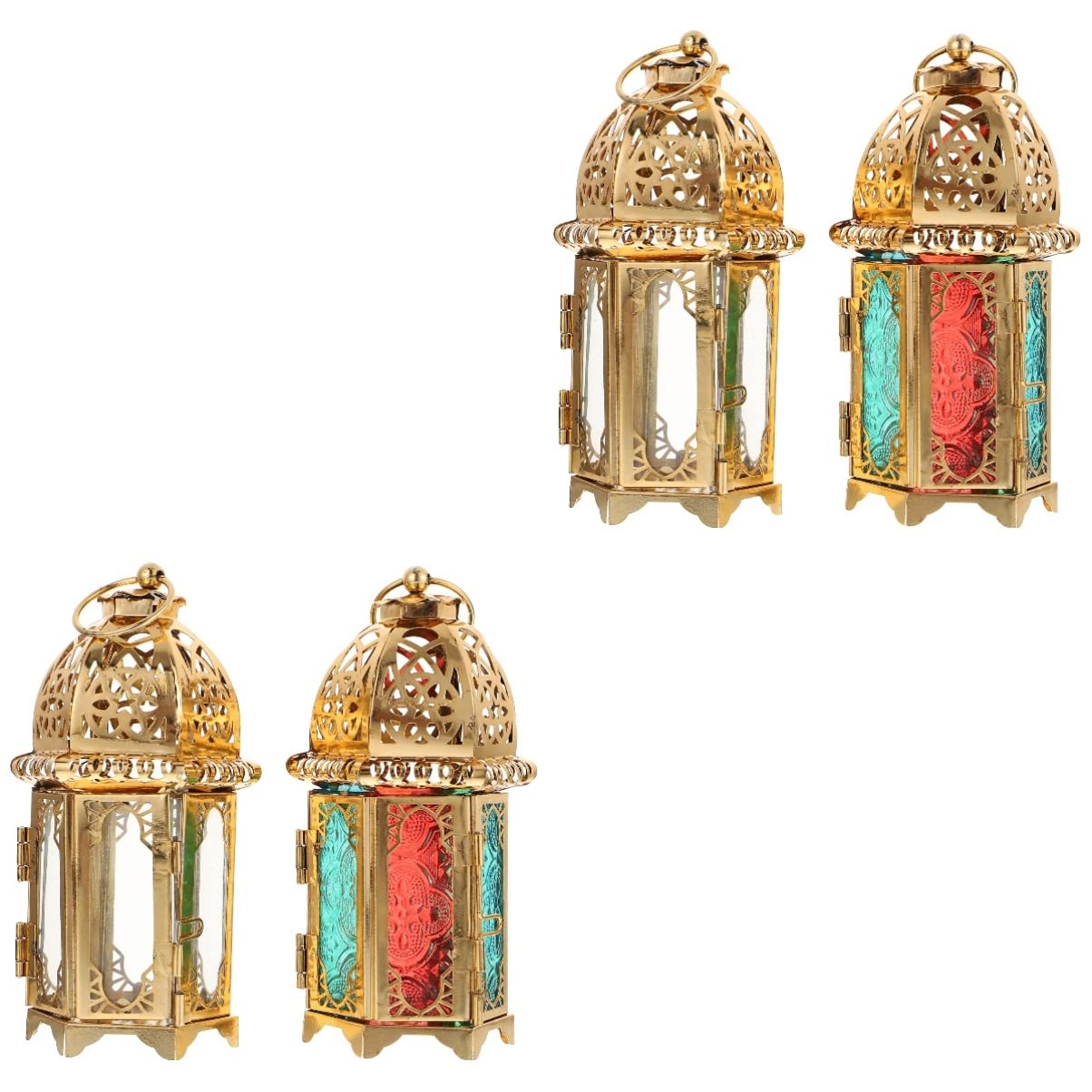 OSALADI 2-Piece Moroccan Candle Lantern Set - Vintage Golden Hanging Decorative Candle Holder for Home, Eid & Wedding Decor - Perfect for Indoor/Outdoor Parties, Garden & Patio Lighting