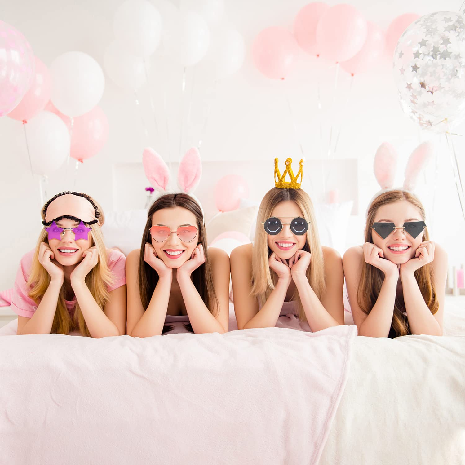 9-Piece Fun Party Sunglasses Set - Heart, Butterfly, Cloud, Rimless, Mushroom & Star Shaped Disco Glasses - Funny Photo Props for Costume Parties, Bachelorette, Halloween & Festival Favors | Perfect for Themed Events, Photo Booths & Social Media