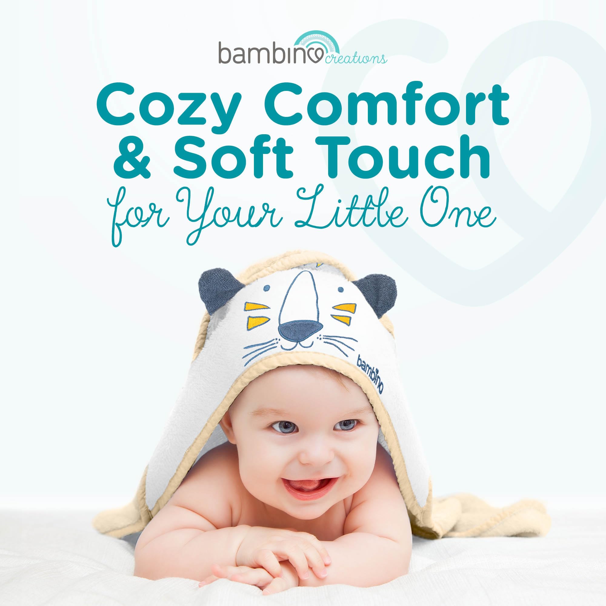 Soft 100% Cotton Baby Hooded Towel 30x30 Inch - 2-Layer Terry Cloth Newborn Bath Towel for Boys & Girls - Machine Washable Baby Shower Gift (Beige Tiger Print) by BAMBINO CREATIONS - Perfect for Bath Time, Swimming & Spa Days