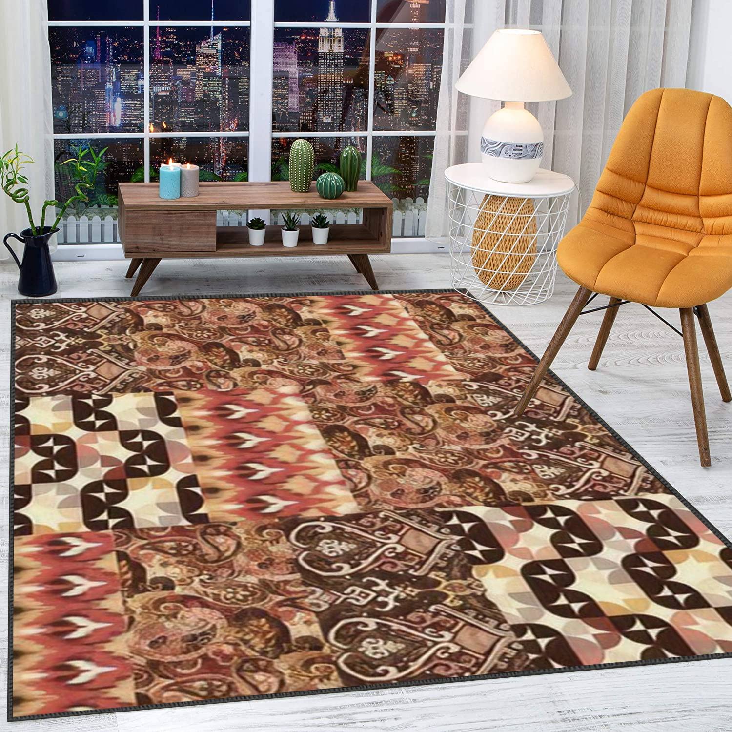 Modern Soft Large Area Rug - Non-Slip Geometric Design Vintage Carpet for Living Room, Bedroom, Playroom - Colorful Throw Rug for Boys & Girls - Perfect for Home Decor, Family Gatherings and Kids Play Areas