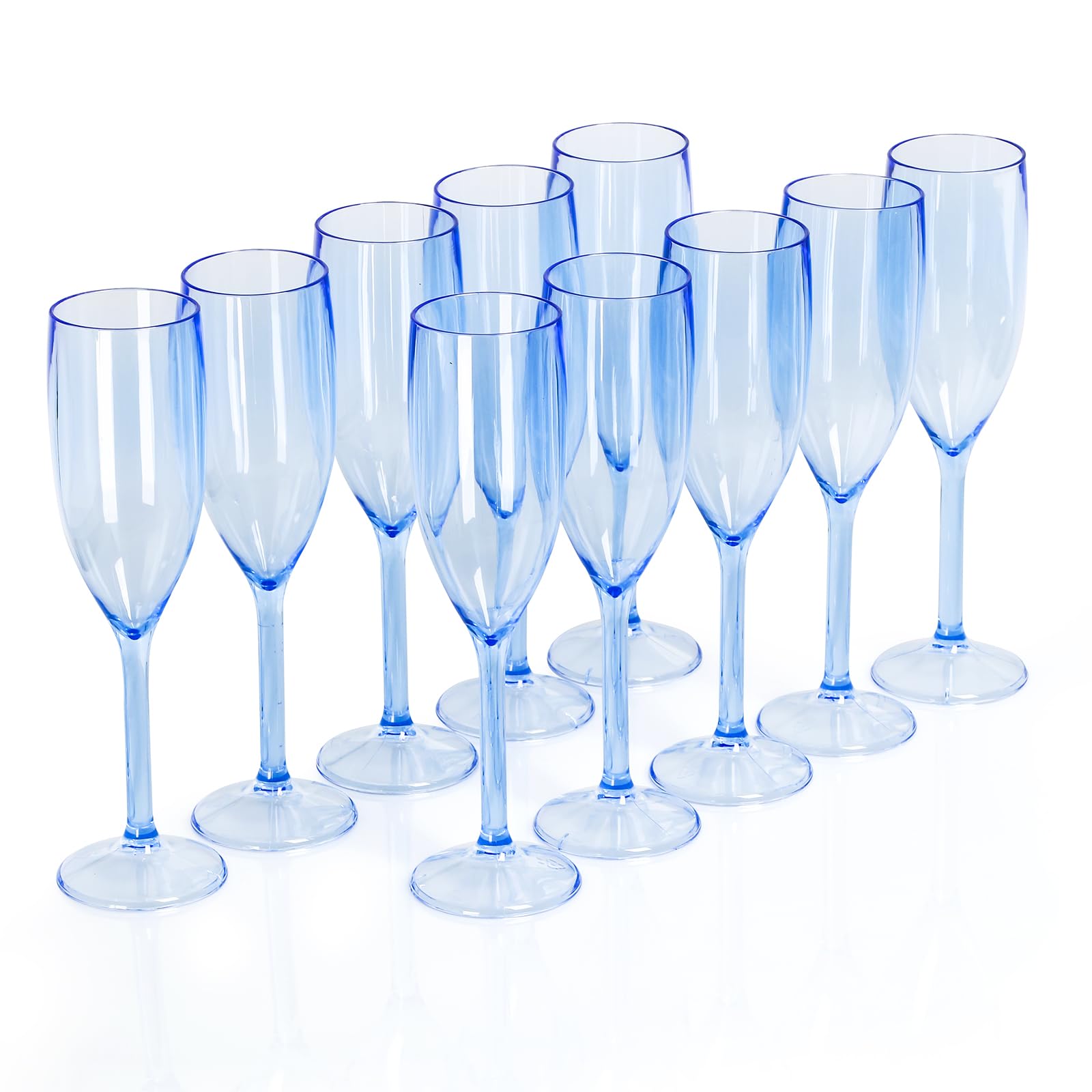 10-Piece Light Blue Plastic Champagne Flutes Set - Shatterproof, 5.4 Oz - Perfect for Wedding Toasts, Mimosa Cocktails, Birthday & Anniversary Parties - Elegant Crystal-Like Design for Any Celebration
