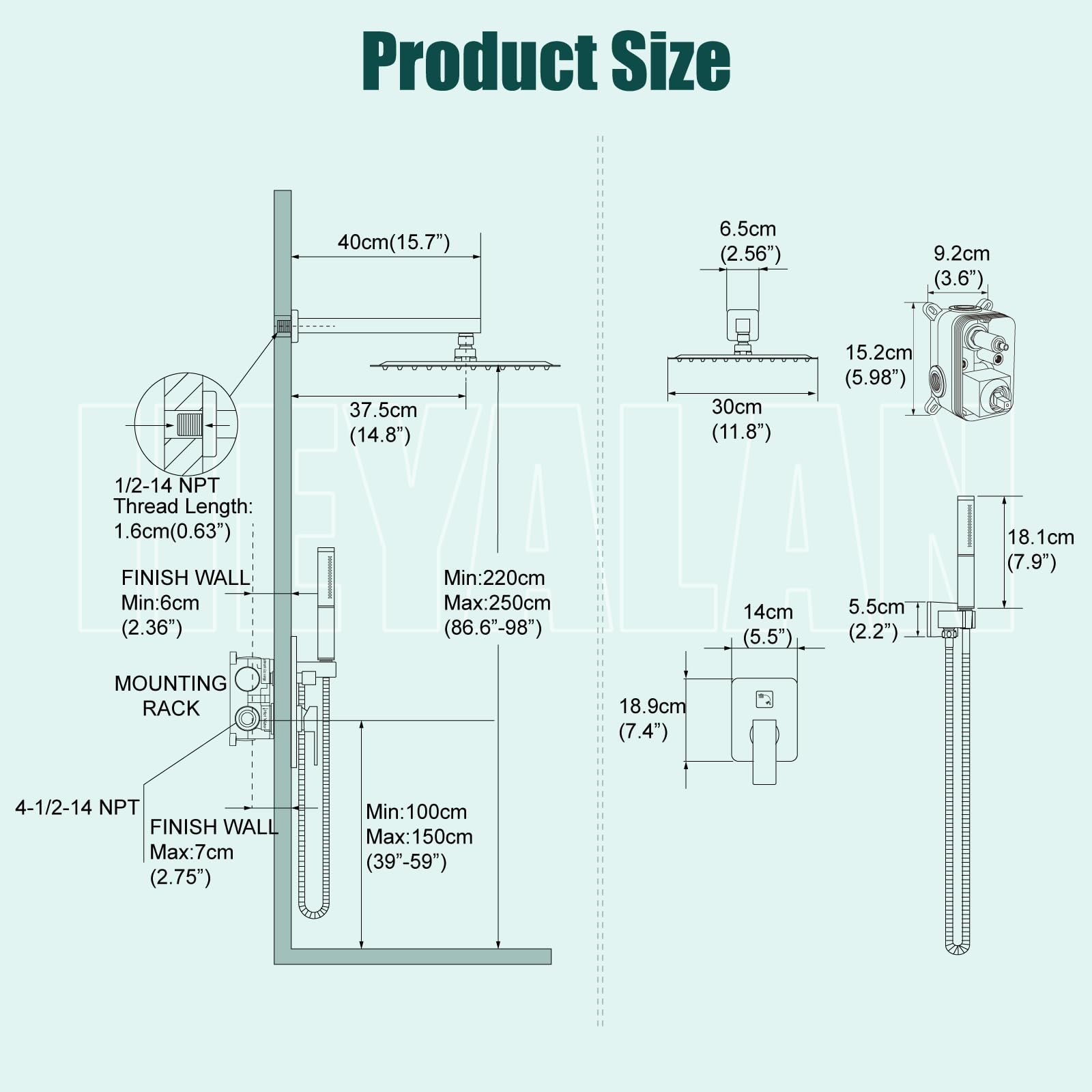 Premium 12 Inch Square Rain Shower System - 2 in 1 Wall Mount Shower Head with Handheld Sprayer, High Pressure Rainfall Shower Faucet Set in Brushed Nickel - Perfect for Modern Bathroom Renovation & Spa-Like Shower Experience