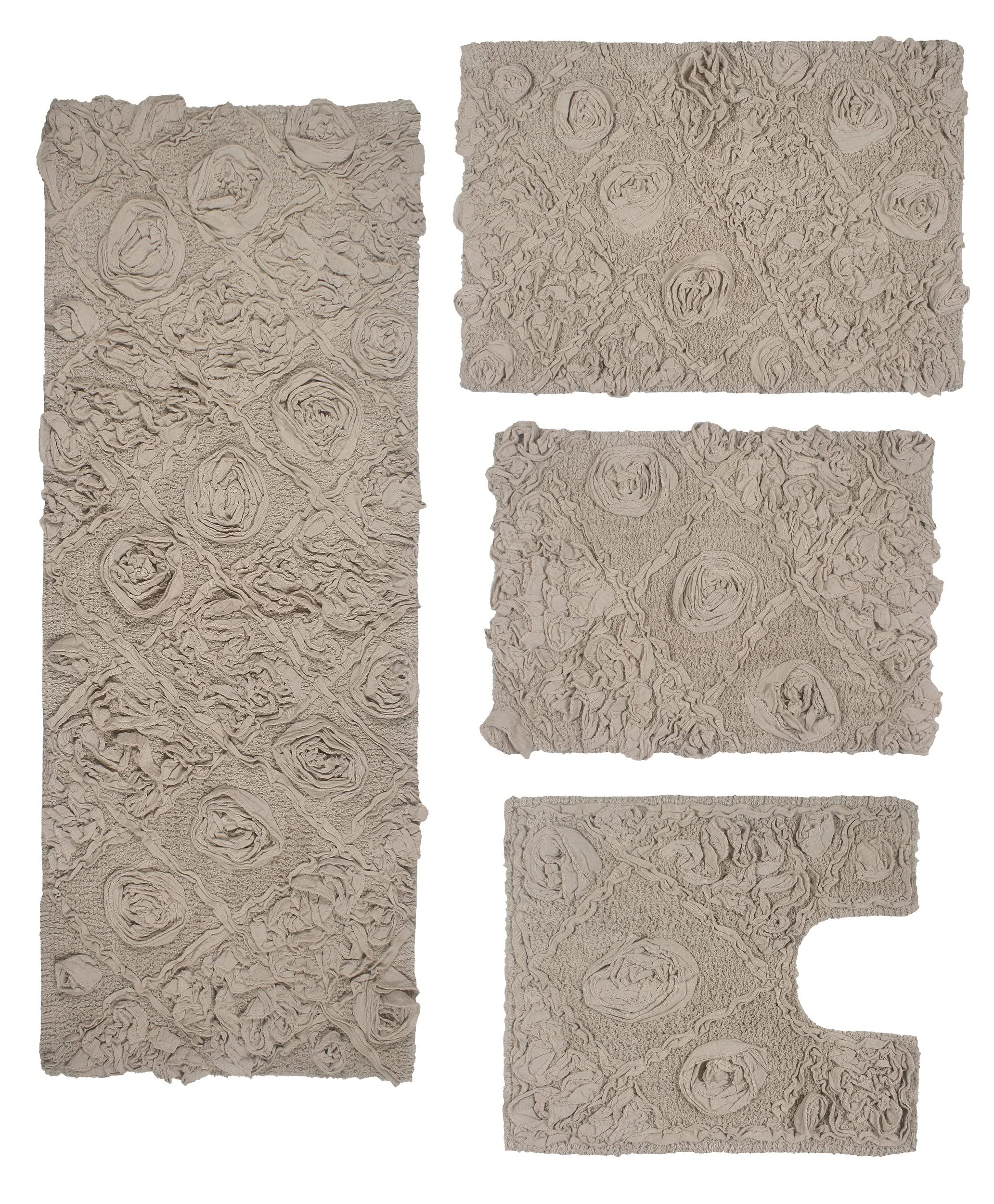 Home Weavers Modesto 100% Cotton Bath Rug Set - Ultra Soft Absorbent Washable Non-Slip Bathroom Mats - 4 Piece Set with Runner for Bathroom & Kitchen Floor - Perfect for Bath, Shower & Vanity Areas