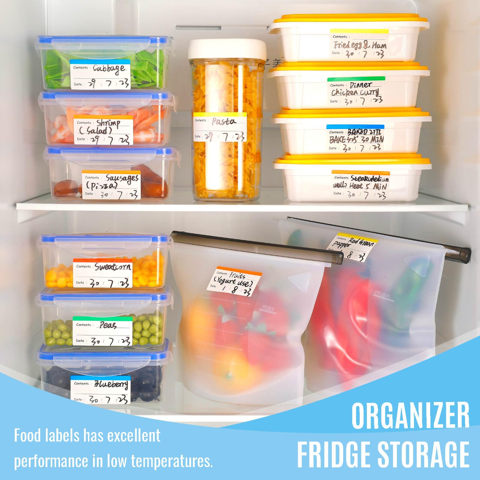 Colorful Freezer Food Labels - Removable Fridge Stickers for Food Containers & Meal Prep - 100pc Kitchen Organization Set for Meal Planning, Storage & Pantry Organization
