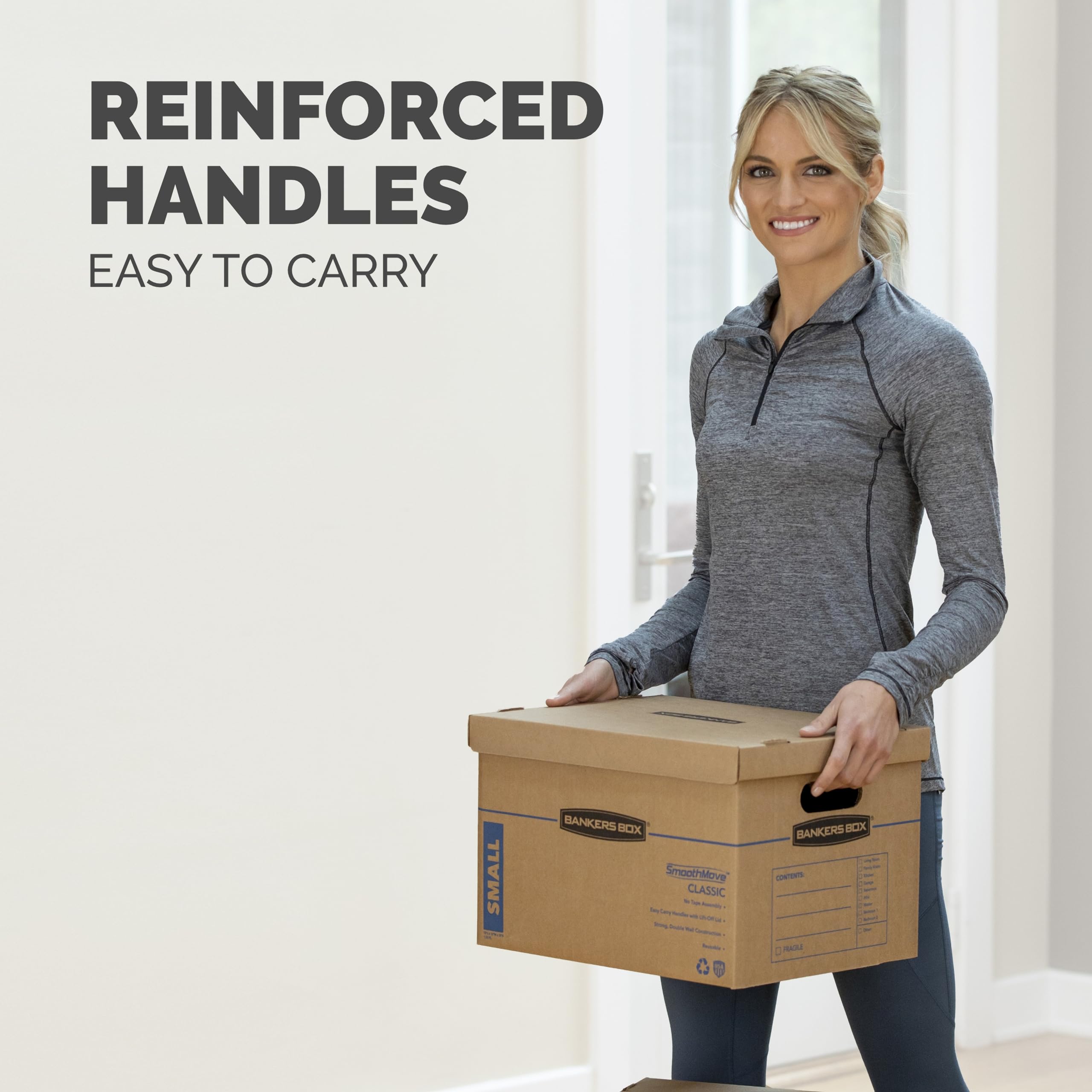 Bankers Box Classic Moving Box 12 Pack Kit - Strong Reinforced Handles, Easy Tape-Free Assembly, Includes 8 Small & 4 Medium Boxes with Lids (7716401) - Perfect for Home Moving, Office Storage & Shipping Supplies