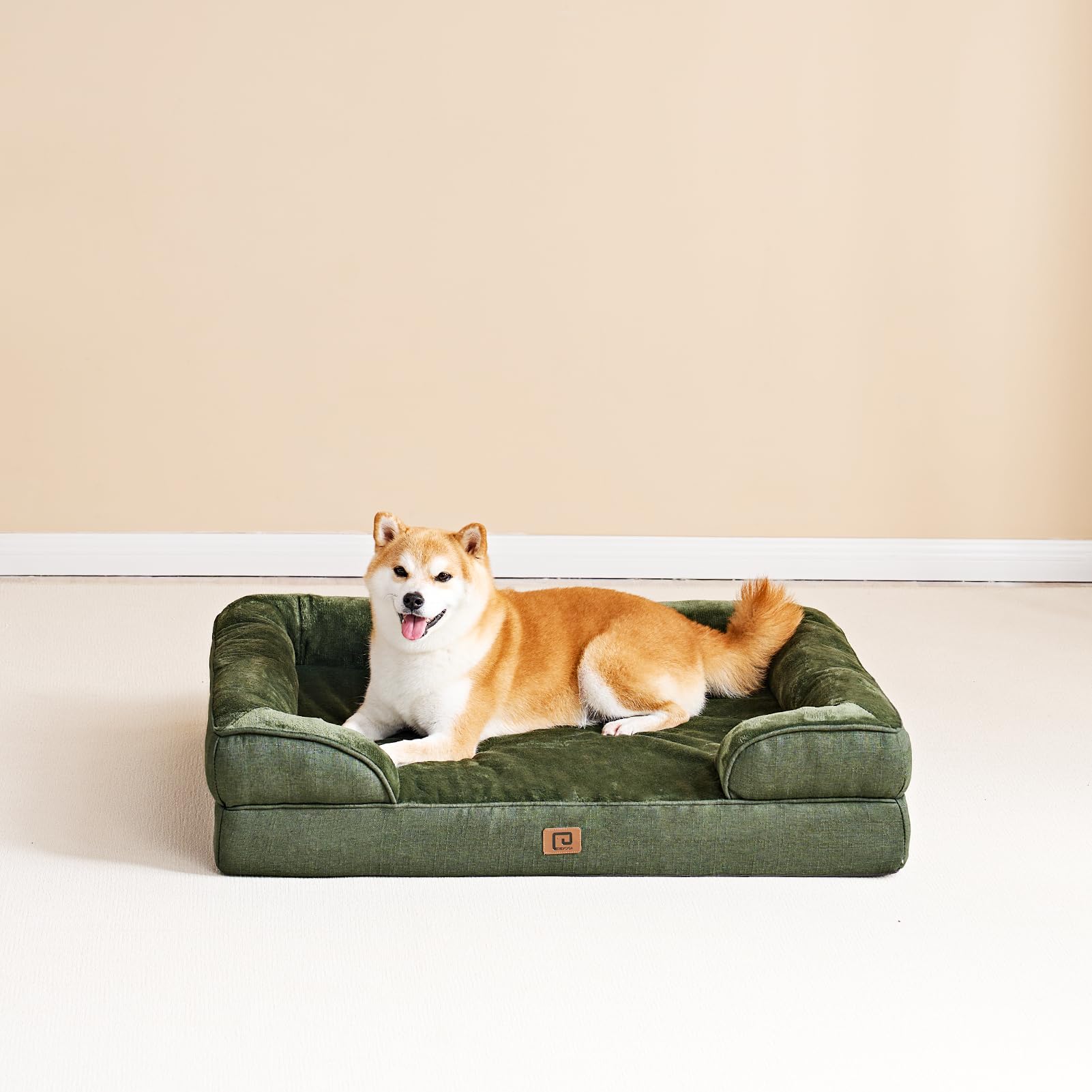 Orthopedic Dog Bed for Large Dogs - Waterproof Memory Foam Pet Bed with Non-Slip Bottom & Removable Washable Cover - Egg Crate Support for Joint Pain Relief - Perfect for Living Room, Bedroom or Crate - Dark Green