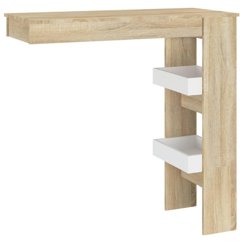 vidaXL Wall Bar Table - White & Sonoma Oak Engineered Wood Dining Table for Kitchen, Bar Desk for Living Room, Computer Desk | Space-Saving Solution for Small Apartments, Breakfast Nooks & Home Offices