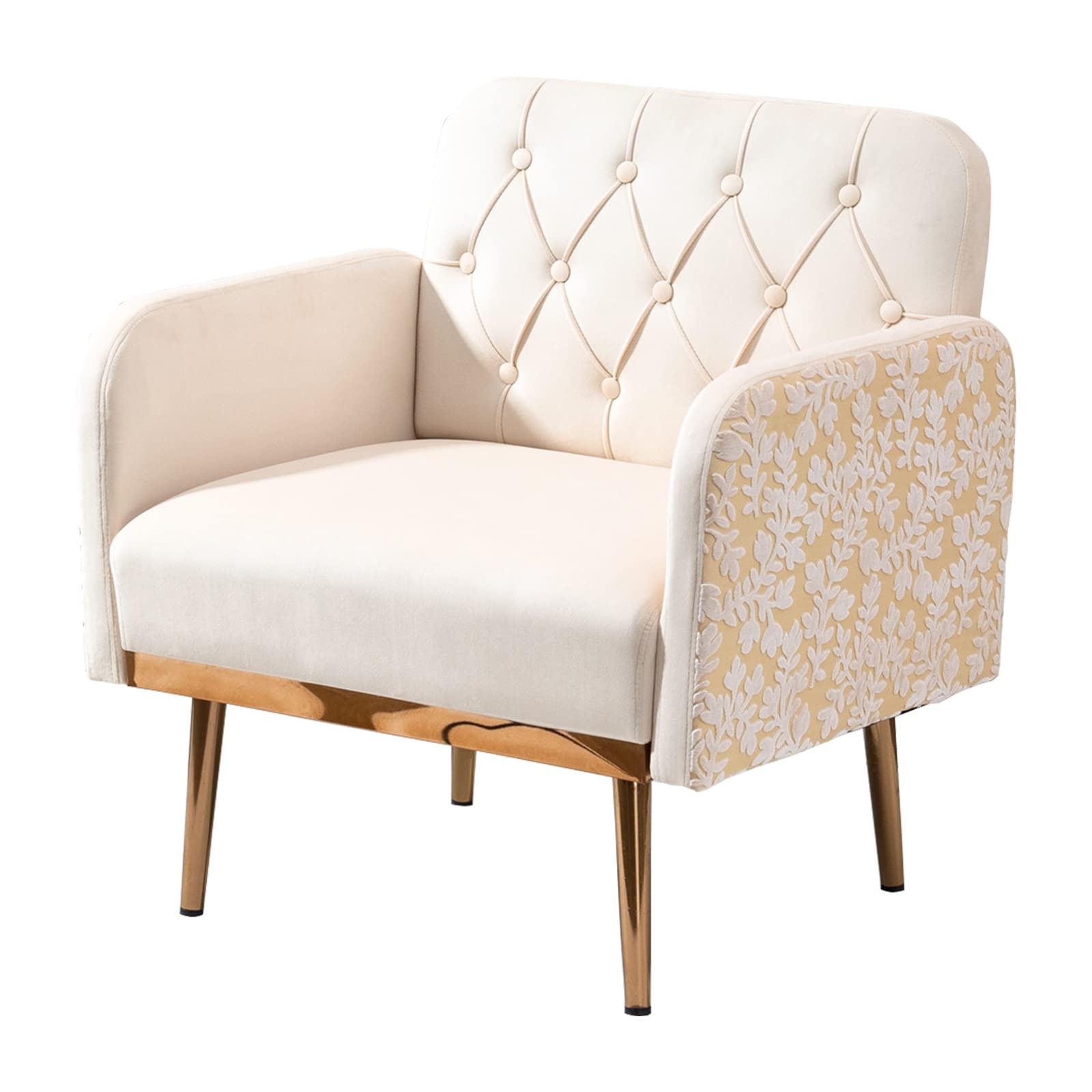 Elegant NIOIIKIT Tufted Accent Chair with Armrests - Rose Gold Metal Legs, Upholstered Side Chair for Living Room, Bedroom & Office - Perfect Reading Chair, Lounge Chair & Club Chair (Beige)