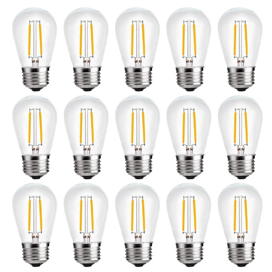 15-Pack YiLighting E26 Edison S14 2W Dimmable LED Light Bulbs - Shatterproof Plastic, Warm White 2700K for Outdoor String Lights Replacement - Perfect for Patio, Garden & Holiday Decorations