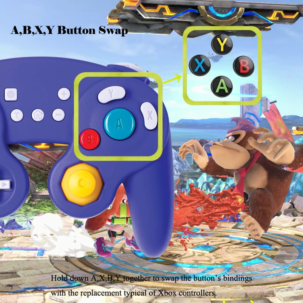 EXLENE Wireless Gamecube Controller for Nintendo Switch/Lite/PC/Android/iOS/Steam - Pro Controller with Wake Up, Motion Control, Adjustable Vibration, Turbo & Auto Turbo (Upgraded Blue) - Perfect for Gaming, Streaming & Multiplayer Sessions