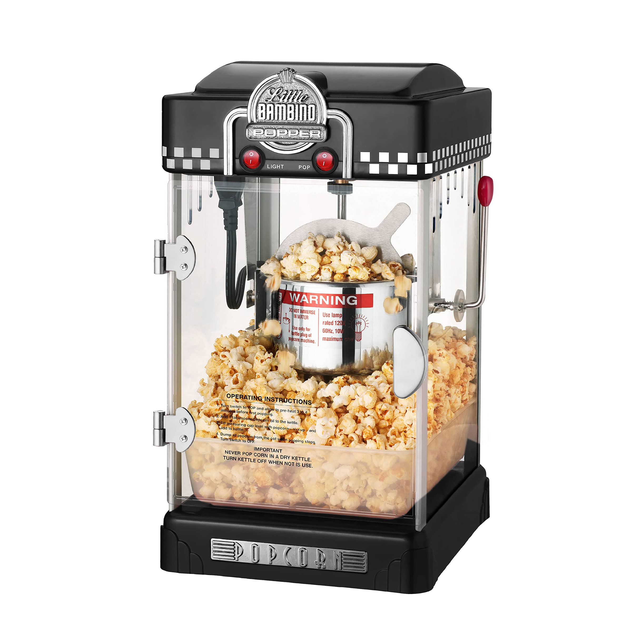 Great Northern Popcorn Little Bambino Popcorn Maker - 2.5-Oz Vintage Style Countertop Popcorn Popper with Measuring Cup & Scoop (Black) - Perfect for Movie Nights, Parties & Home Theater Snacks
