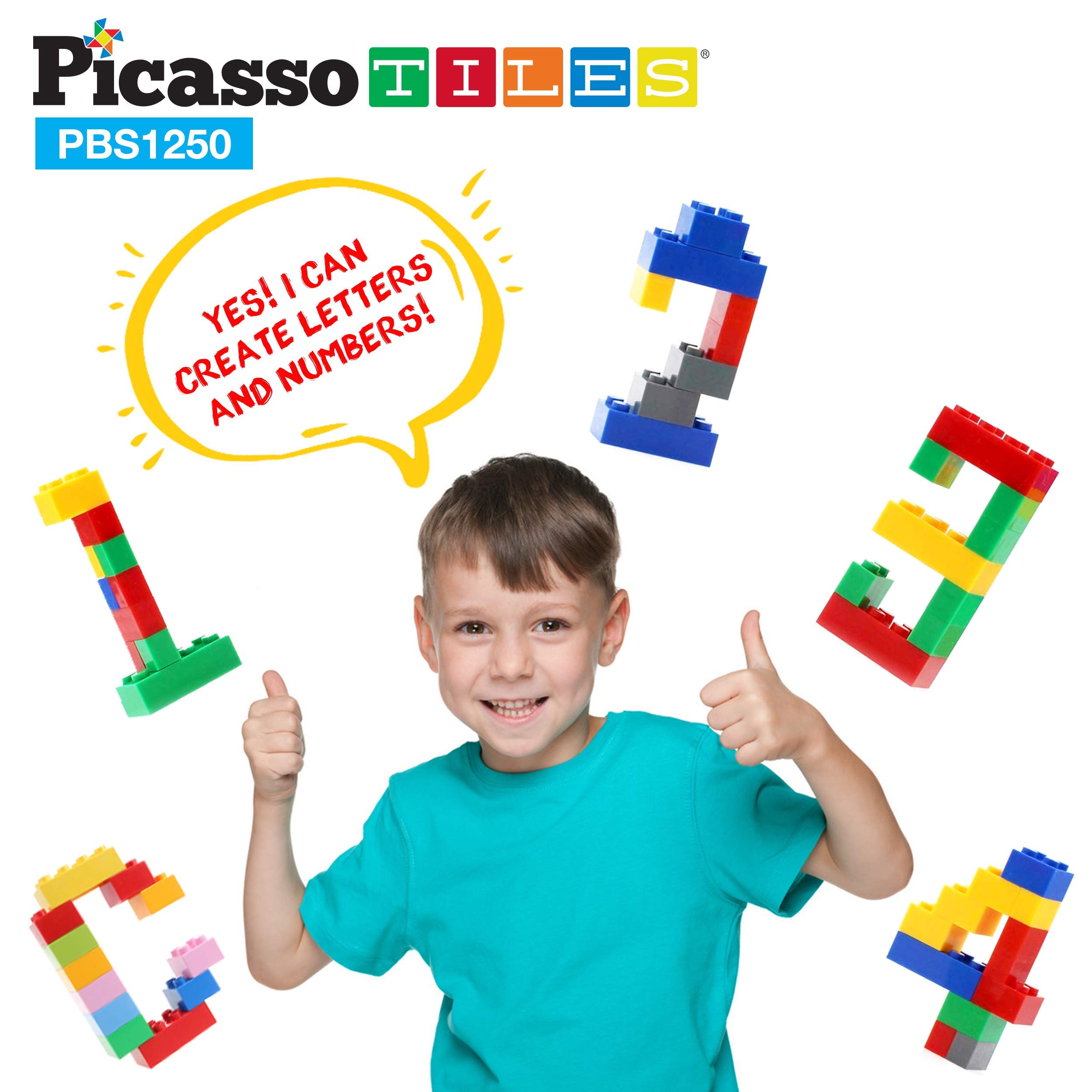 PicassoTiles 1250 Piece STEM Educational Building Blocks Set - Creative Shapes for Imaginative Play, Numbers & Characters Learning - Washable Construction Toys for Kids Ages 3+ | Perfect for Classroom, Homeschool & Family Playtime Activities