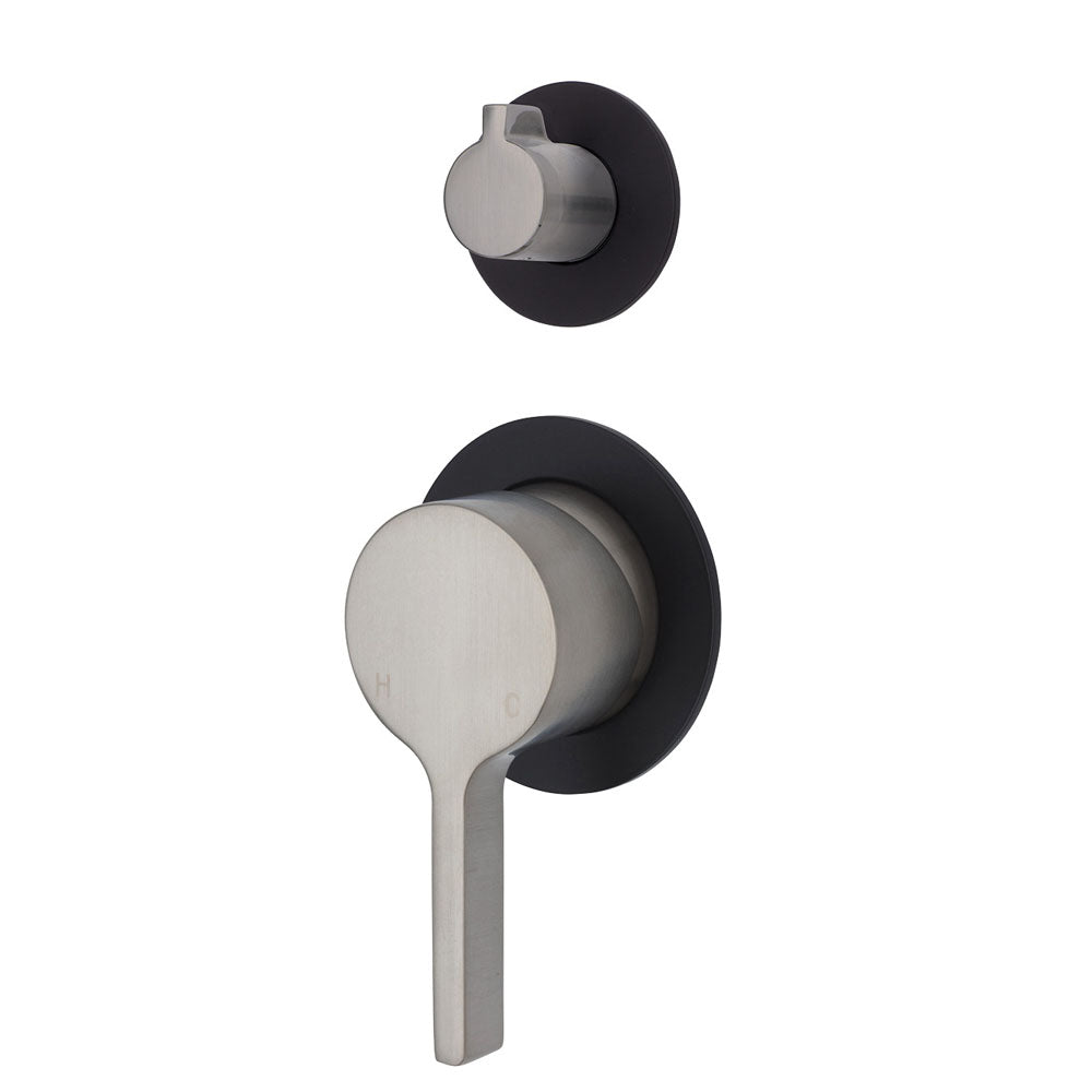 Fienza Sansa Small Round Wall-Mounted Bathroom Faucet with Diverter - Brushed Nickel Finish for Modern Bathroom & Powder Room Decor