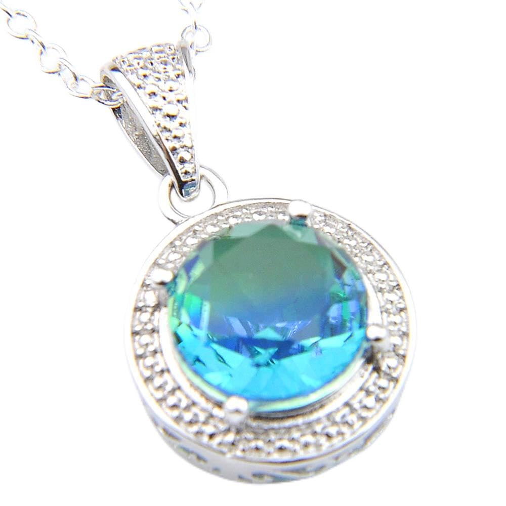 Newest Fire Round Blue Tourmaline Gemstone Silver Pendant Necklace for Women - Elegant Jewelry Gift for Birthday, Anniversary & Special Occasions