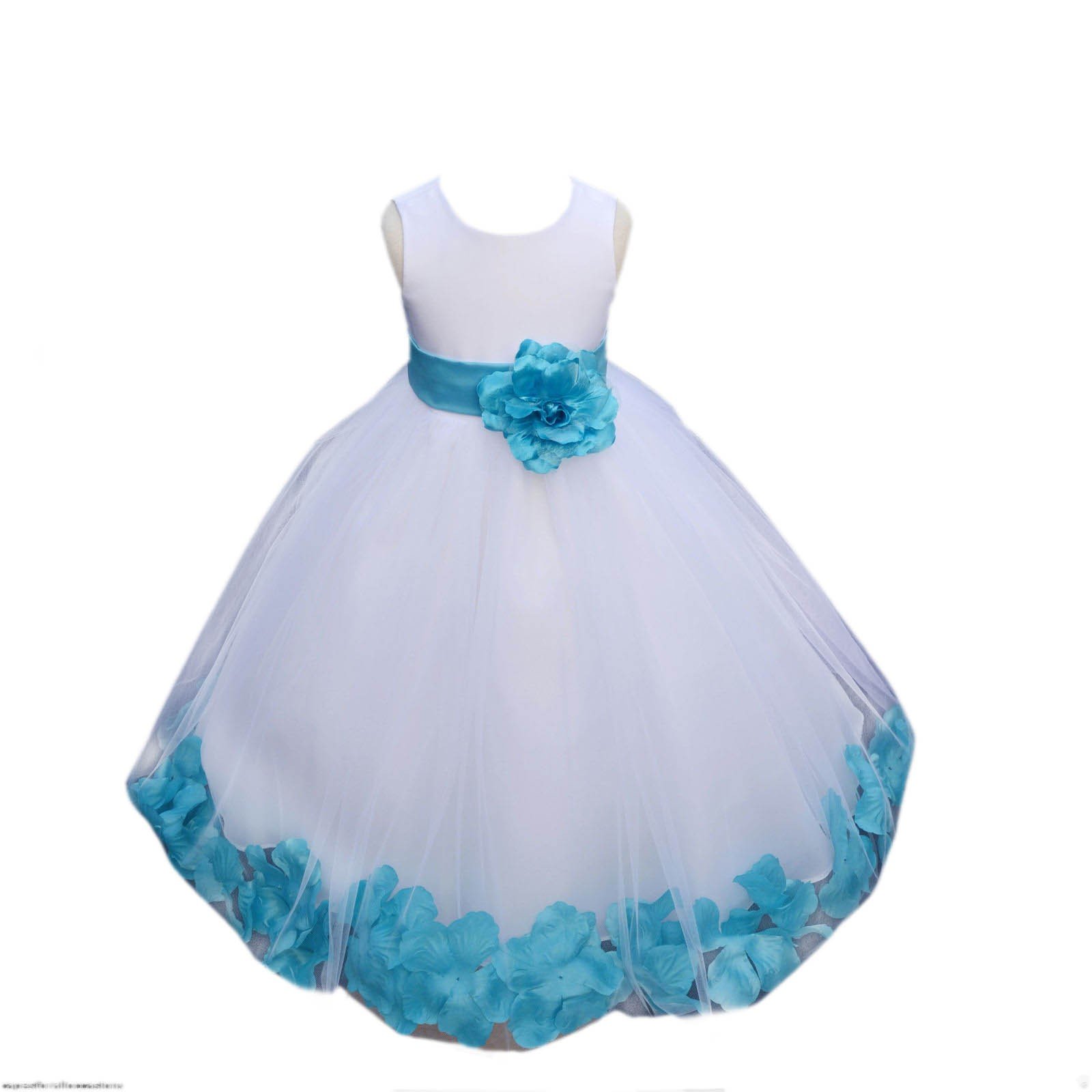 White Tulle Flower Girl Dress with Rose Petals - Elegant Christening Gown 302T Size 16 - Perfect for Weddings, Baptisms & Special Occasions