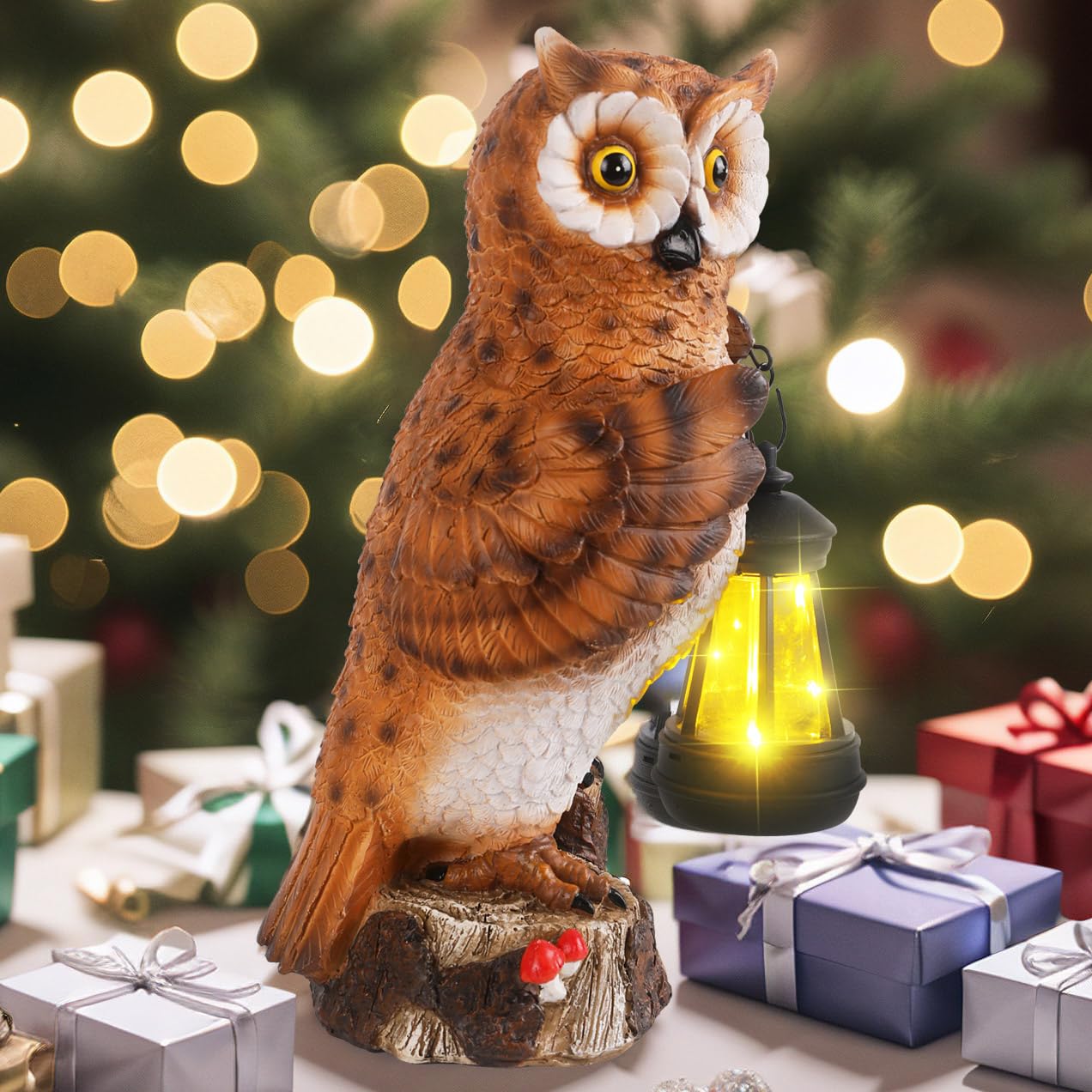 Solar Powered Owl Garden Statue - Outdoor Solar Lantern Decor for Patio, Balcony, Yard & Lawn - Unique Gift for Women & Mom - Perfect for Garden Lighting & Nighttime Ambiance