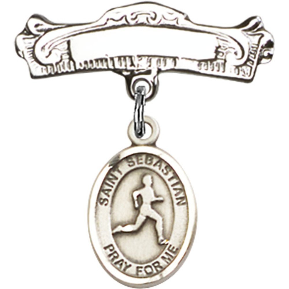 Sterling Silver Baby Badge with St. Sebastian/Track & Field Charm - 7/8
